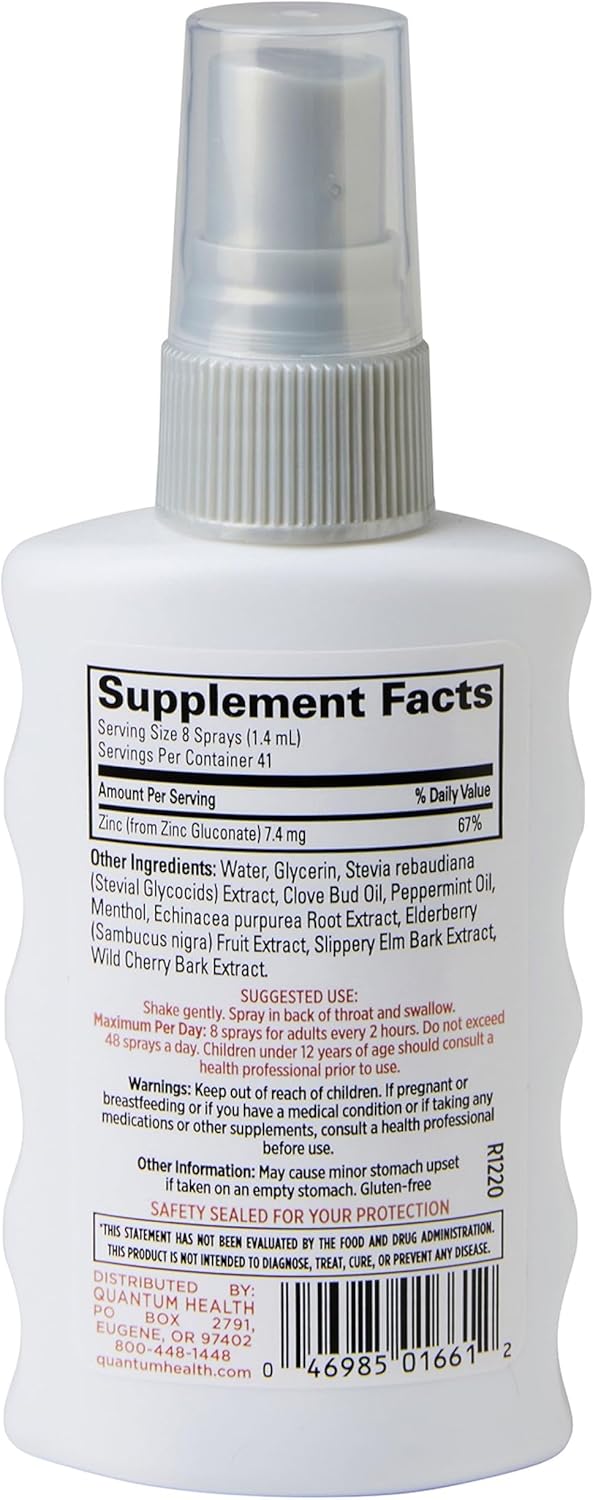 Quantum Health TheraZinc Oral Spray, Made with Zinc Gluconate for Immune Support and Throat Relief in a Soothing Spray, 2 Oz.