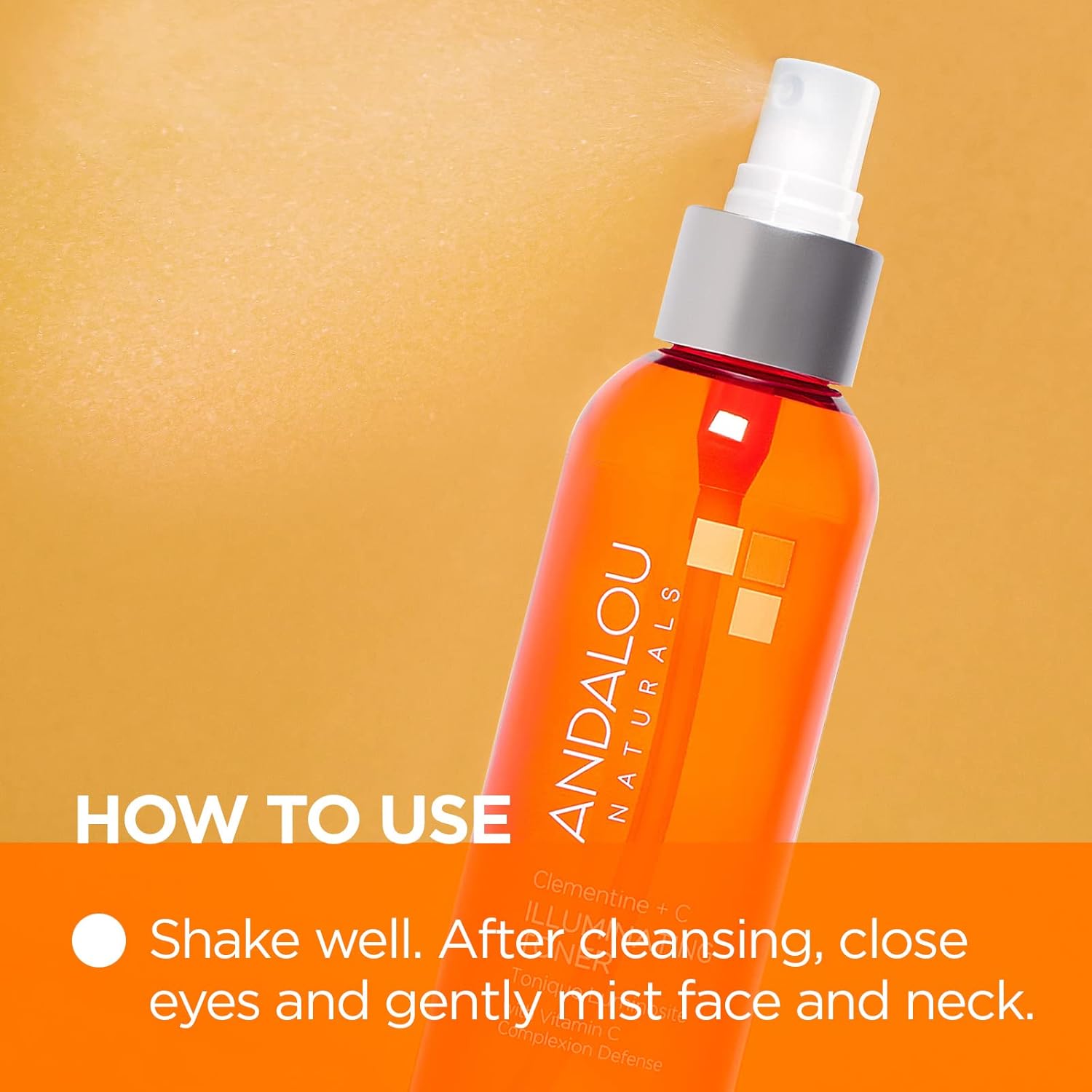 Andalou Naturals Illuminating Facial Toner Clementine + Vitamin C - Hydrating Face Mist Toner to Balance & Refresh Skin - with Fruit Stem Cell Complex Plus Aloe Vera - 6 fl oz