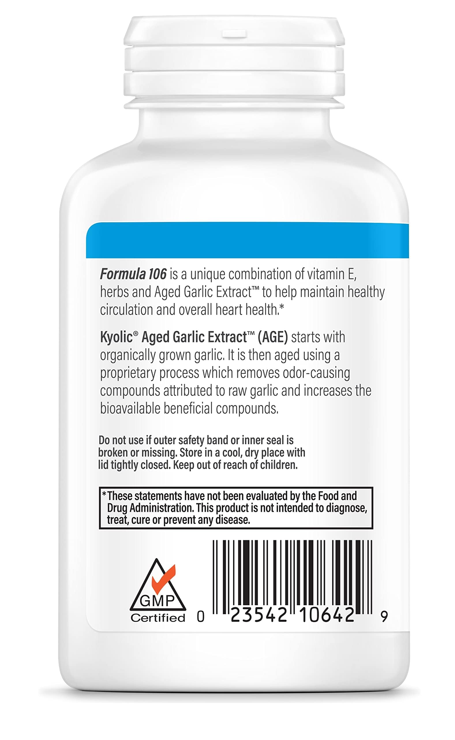 Kyolic Aged Garlic Extract Formula 106, Circulation Health, 300 Capsules (Packaging May Vary)