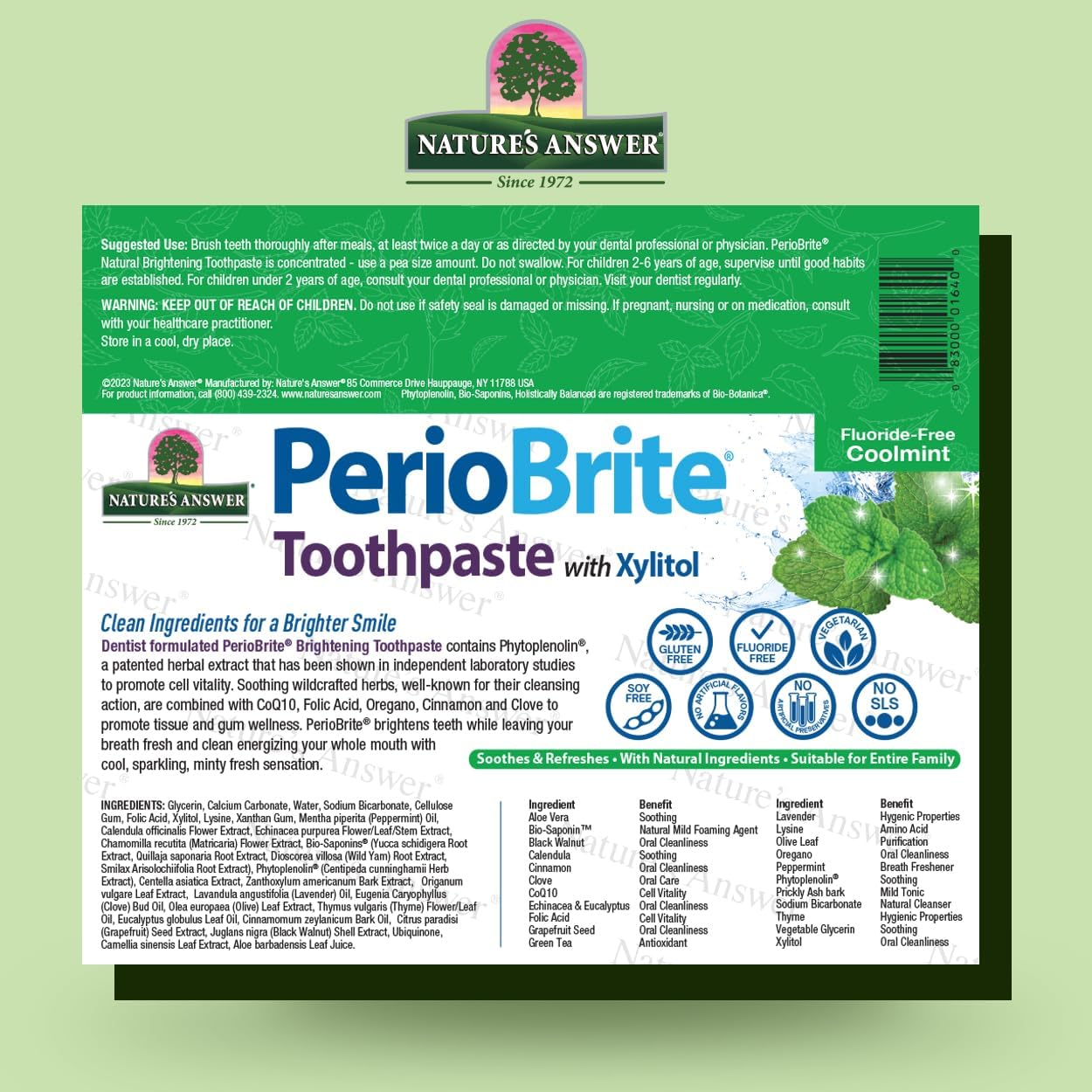 Nature's Answer Periobrite Toothpaste, Cool Mint, 4 Ounce (Pack of 6) | for Sensitive Teeth | Whitens Teeth | Freshens Breath | Minimizes Dry Mouth