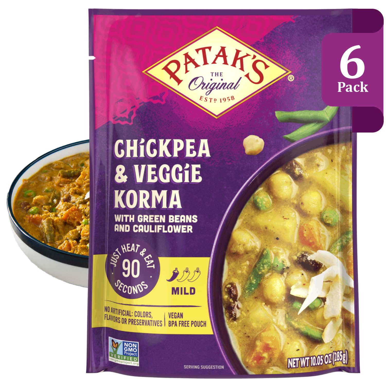 Patak’s Lentil & Veggie Tikka Masala - Vegetarian Indian Curry w/Lentils, Beans, Pumpkin, Sweet Potatoes & Vegetables - Ready-to-Eat Microwaveable Meal - Serve with Rice or Naan - 10.5oz (Pack of 6)
