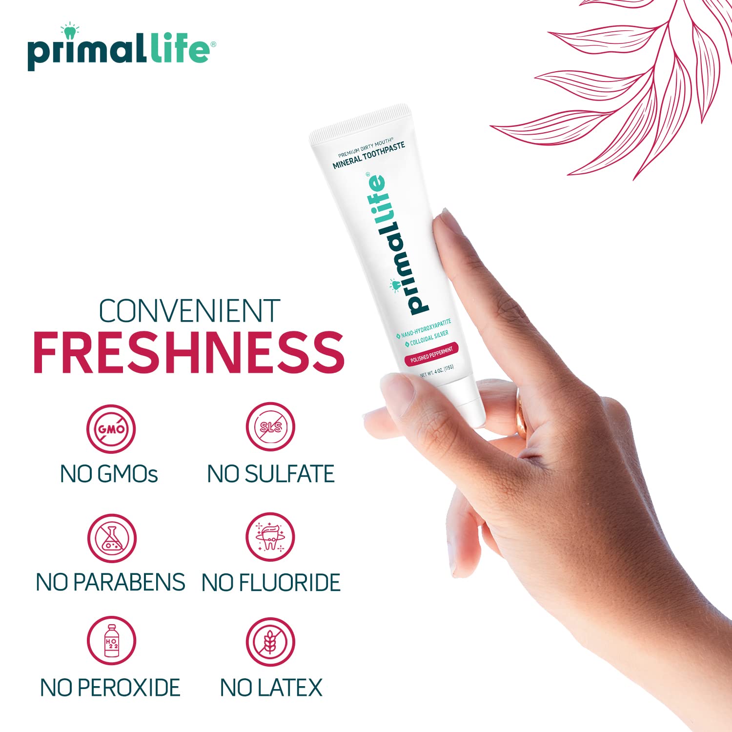 Primal Life Organics Premium Dirty Mouth Mineral Toothpaste - Nano-Hydroxyapatite, Colloidal Silver, Charcoal - Organic, All Natural Whitening Formula (Spearmint Flavor, 4 Oz)