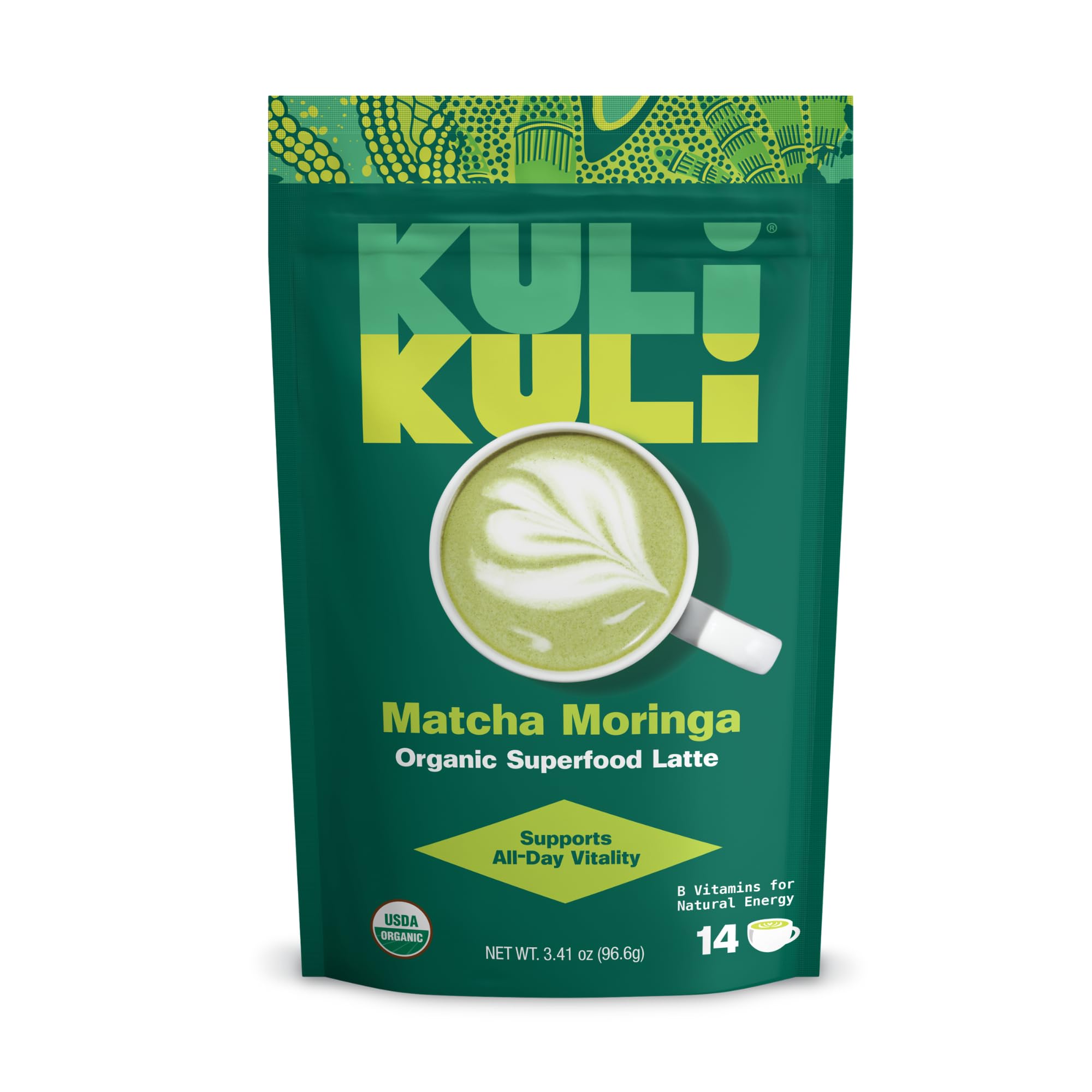 Kuli Kuli Matcha Moringa Organic Superfood Latte - Matcha Green Tea Powder for Natural Caffeine & Antioxidants with Moringa and Lion’s Mane for Cognitive Support and Mental Focus