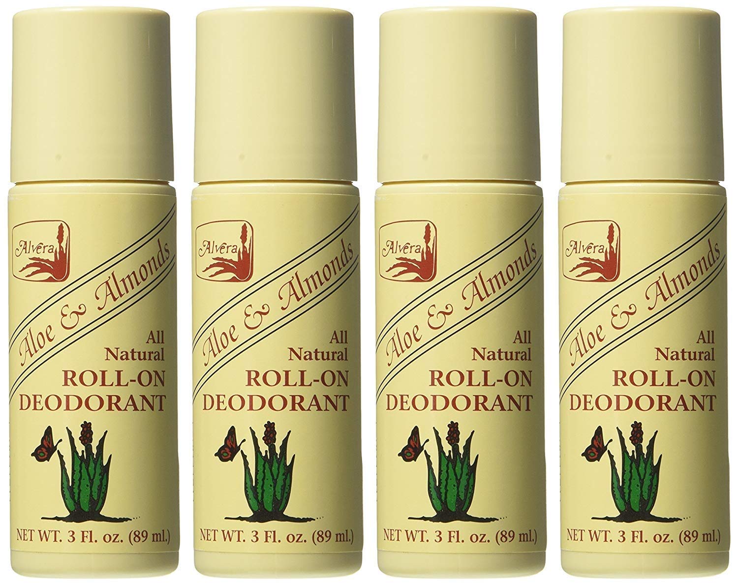 Alvera All Natural Roll-On Deodorant Aloe & Almonds - 3 Fl Oz, 4 pack