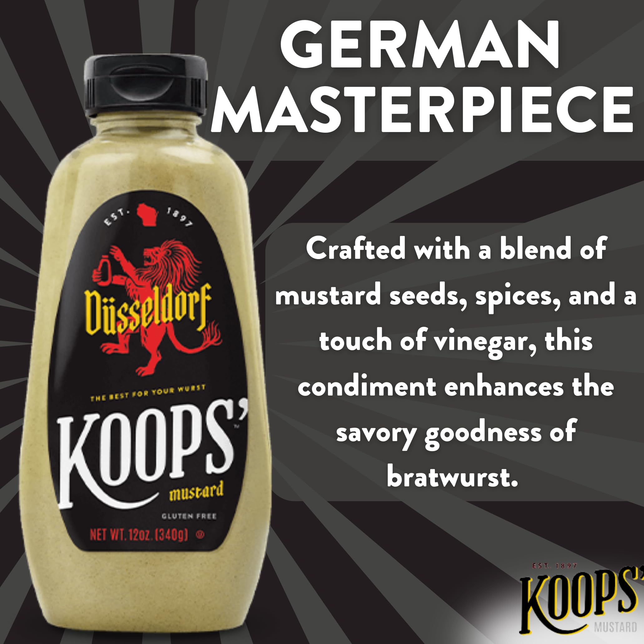 Koops' Organic Stone Ground Mustard – Old-Fashioned Mustard, Gluten-Free, Kosher, Non-GMO, USDA Certified Organic Mustard, Made in USA, From Quality Mustard Seeds – 12 Oz, Pack of 1