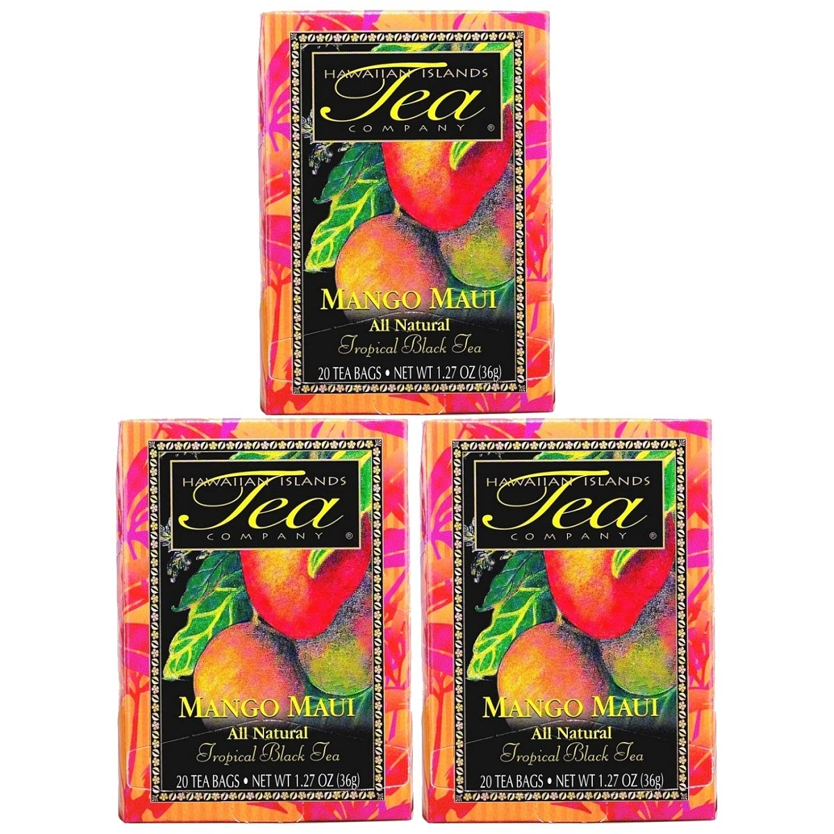 Hawaiian Islands Tea Company Mango Maui Black Tea, All Natural - 20 Teabags (1 Box)