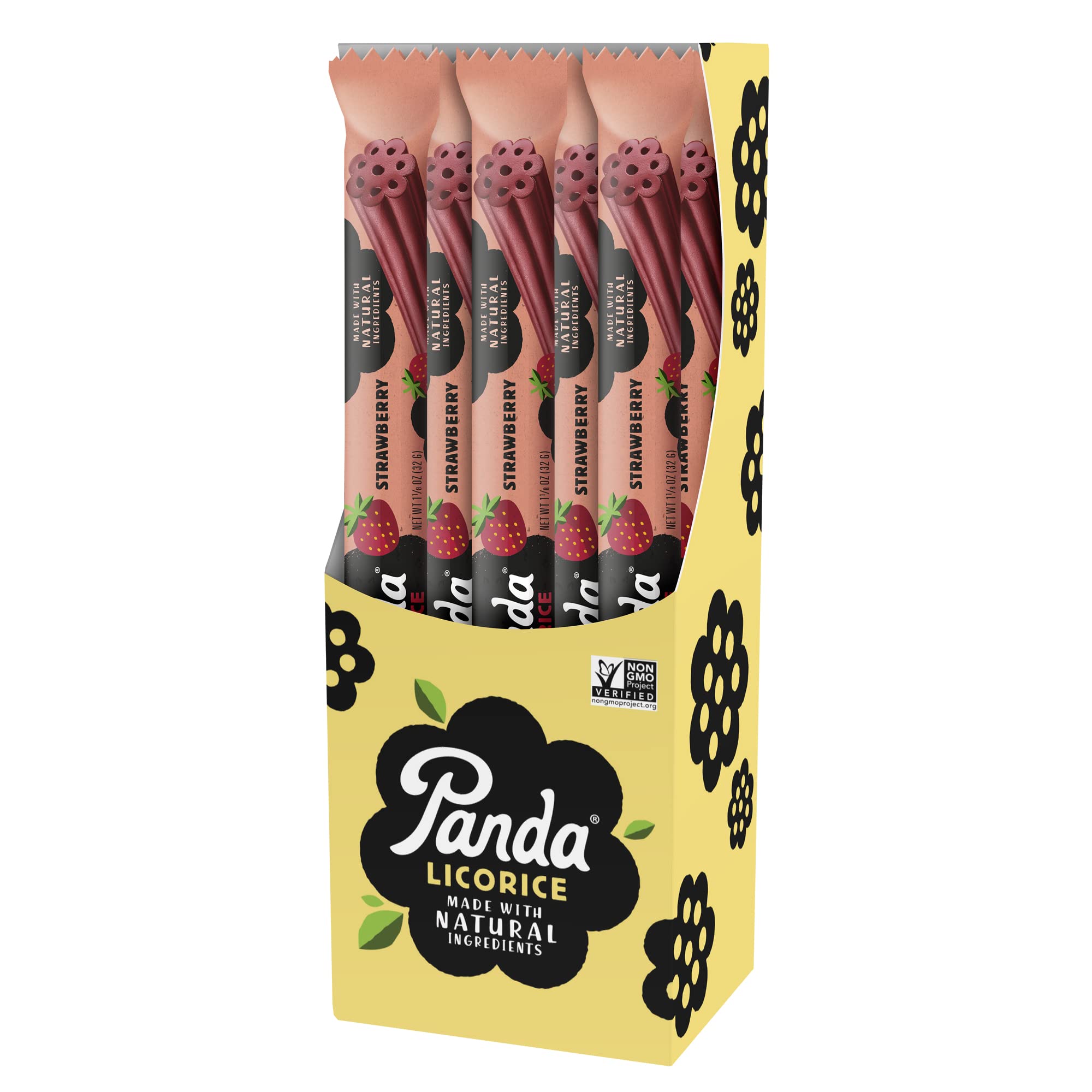 Panda ® | Natural Soft Strawberry Licorice | Licorice Candy Made with Natural Colors and Flavors | Non-GMO Project verified | Vegan & Fat Free | 32 Gr - 1,125 OZ x 20 Bars Pack