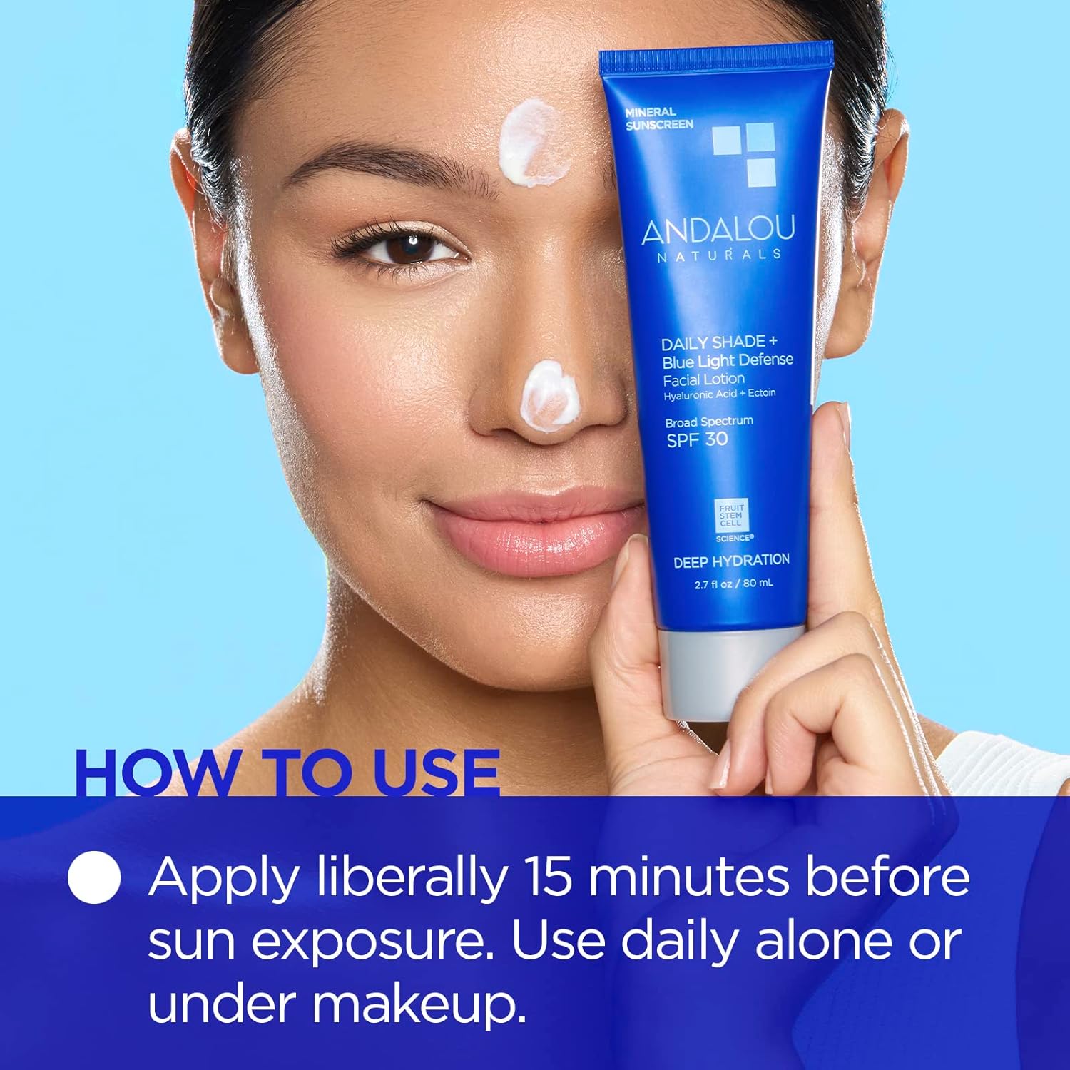 Andalou Naturals Clear Skin Mineral Face Sunscreen SPF 30 - Daily Shade Pollution Defense Facial Sunblock Lotion with Zinc Oxide - Lightweight, Non-Greasy, Non-comedogenic, Fragrance-Free - 2.7 fl oz