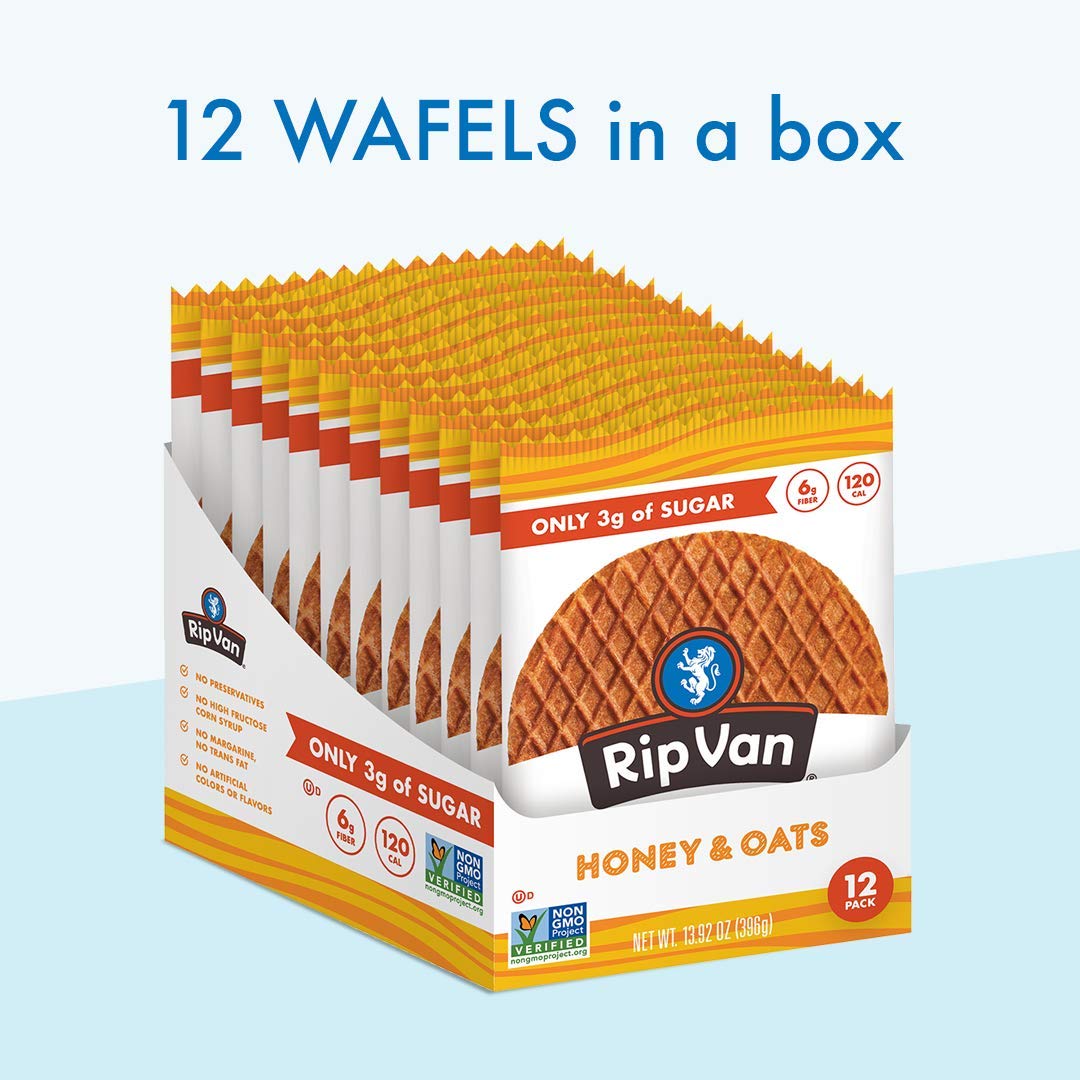 Rip Van Wafels Snack Wafels, Honey and Oats, 1.2oz, 16 Count