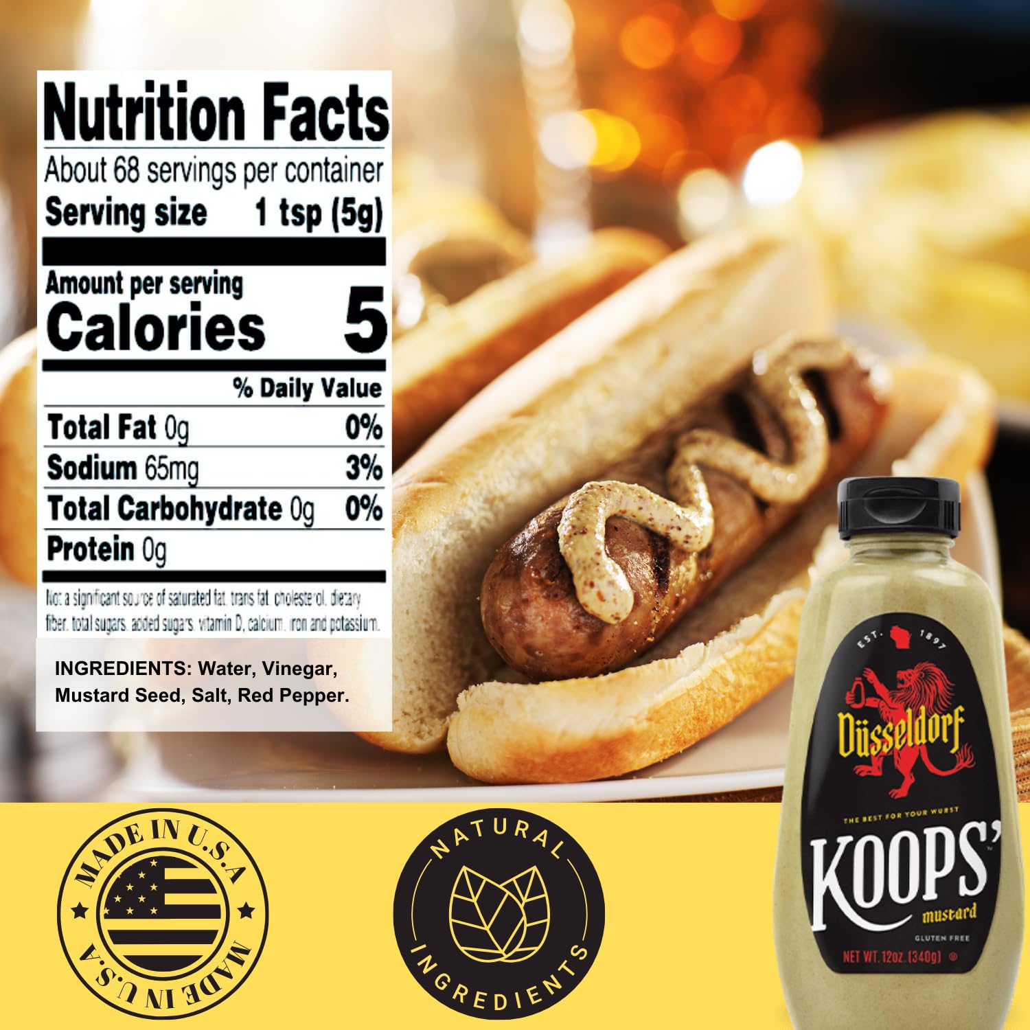 Koops' Organic Stone Ground Mustard – Old-Fashioned Mustard, Gluten-Free, Kosher, Non-GMO, USDA Certified Organic Mustard, Made in USA, From Quality Mustard Seeds – 12 Oz, Pack of 1