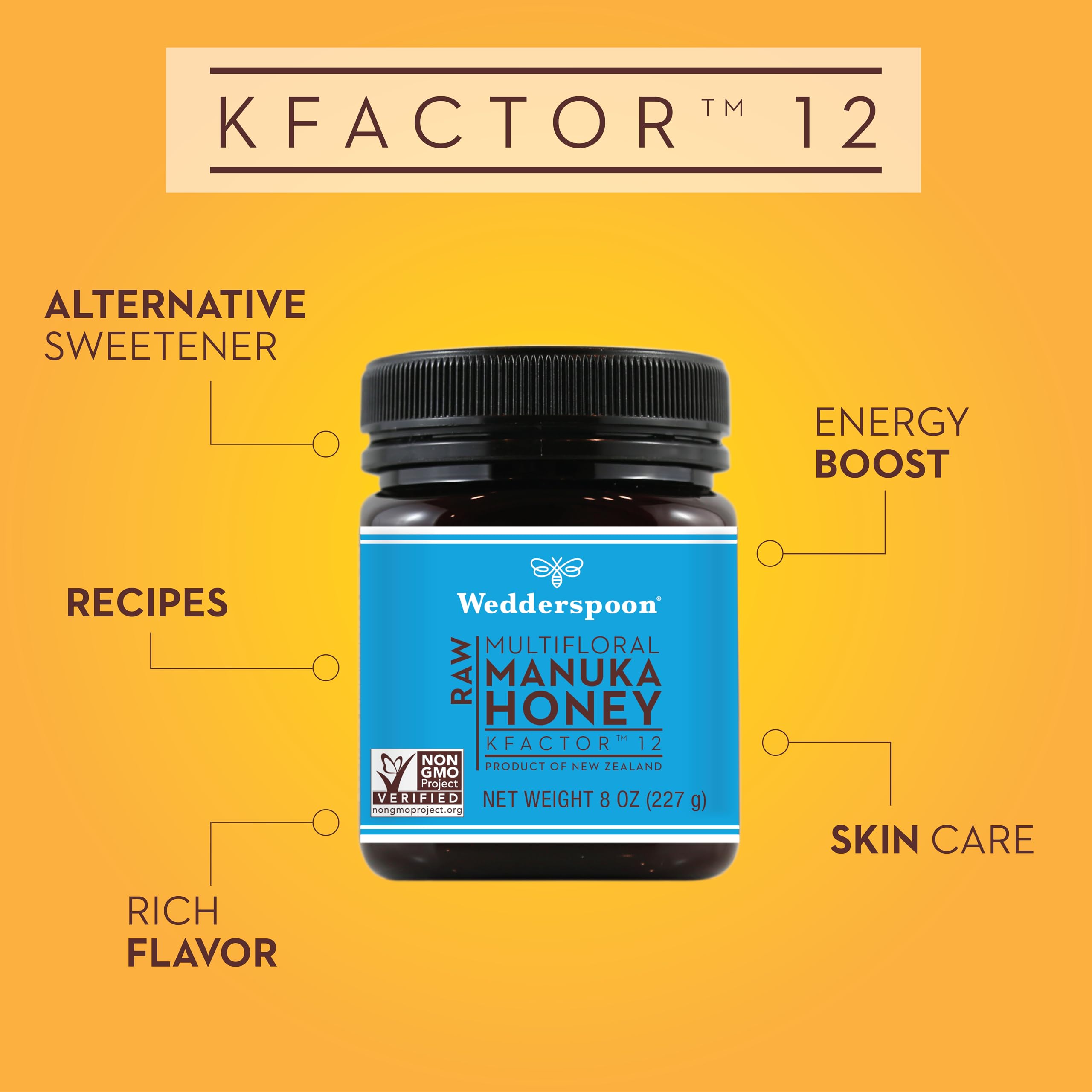 Wedderspoon Raw Premium Manuka Honey, KFactor 12, 8.8 Oz, Unpasteurized, Genuine New Zealand Honey, Non-GMO Superfood, Traceable from Our Hives to Your Home