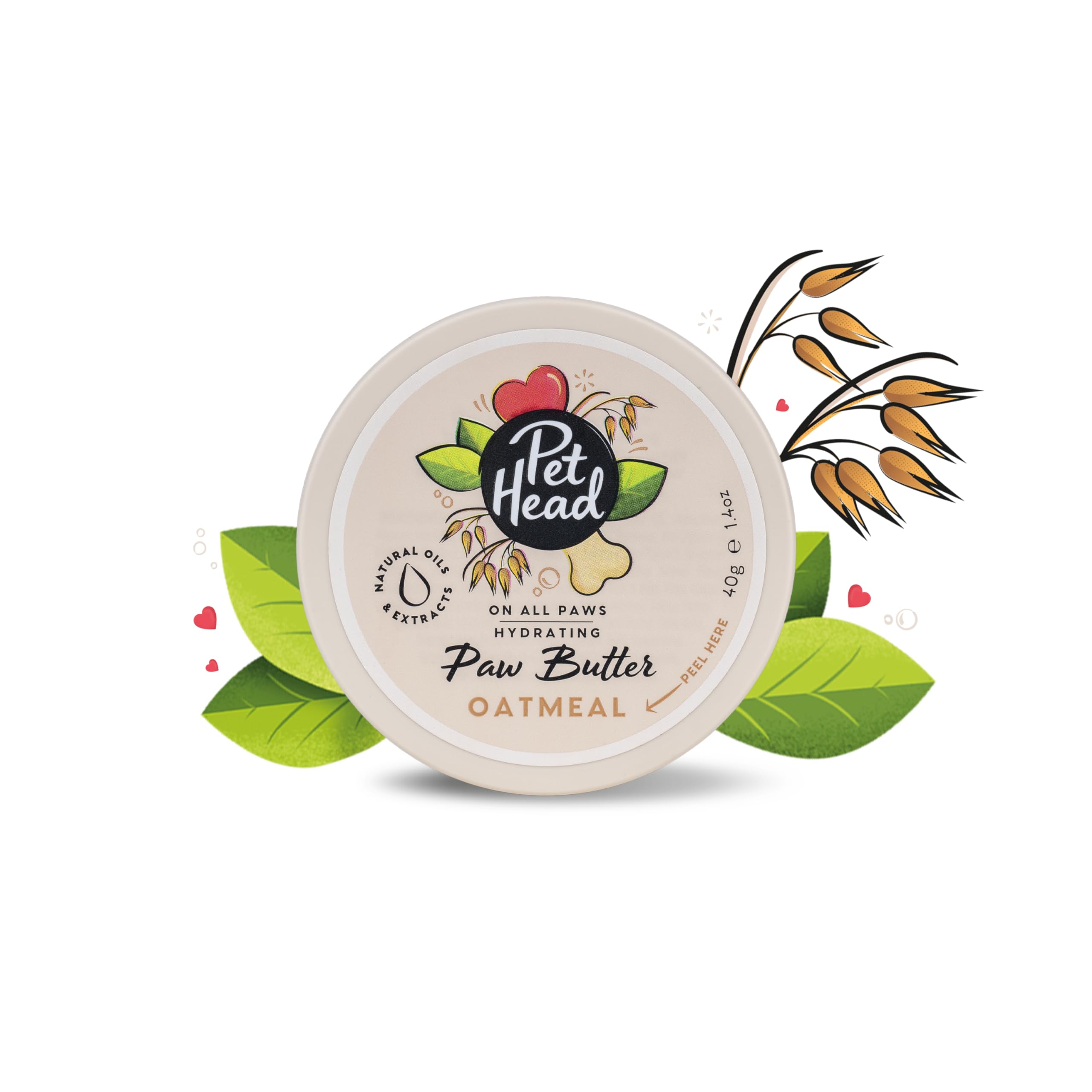 PET Head On All Paws Oatmeal Paw Butter 1.4 oz. Nourishing Paw Balm, Moisturizes Paws and Noses to Leave Them Soft and Crack-Free, Lickable, Gentle Formula for Puppies. Made in USA