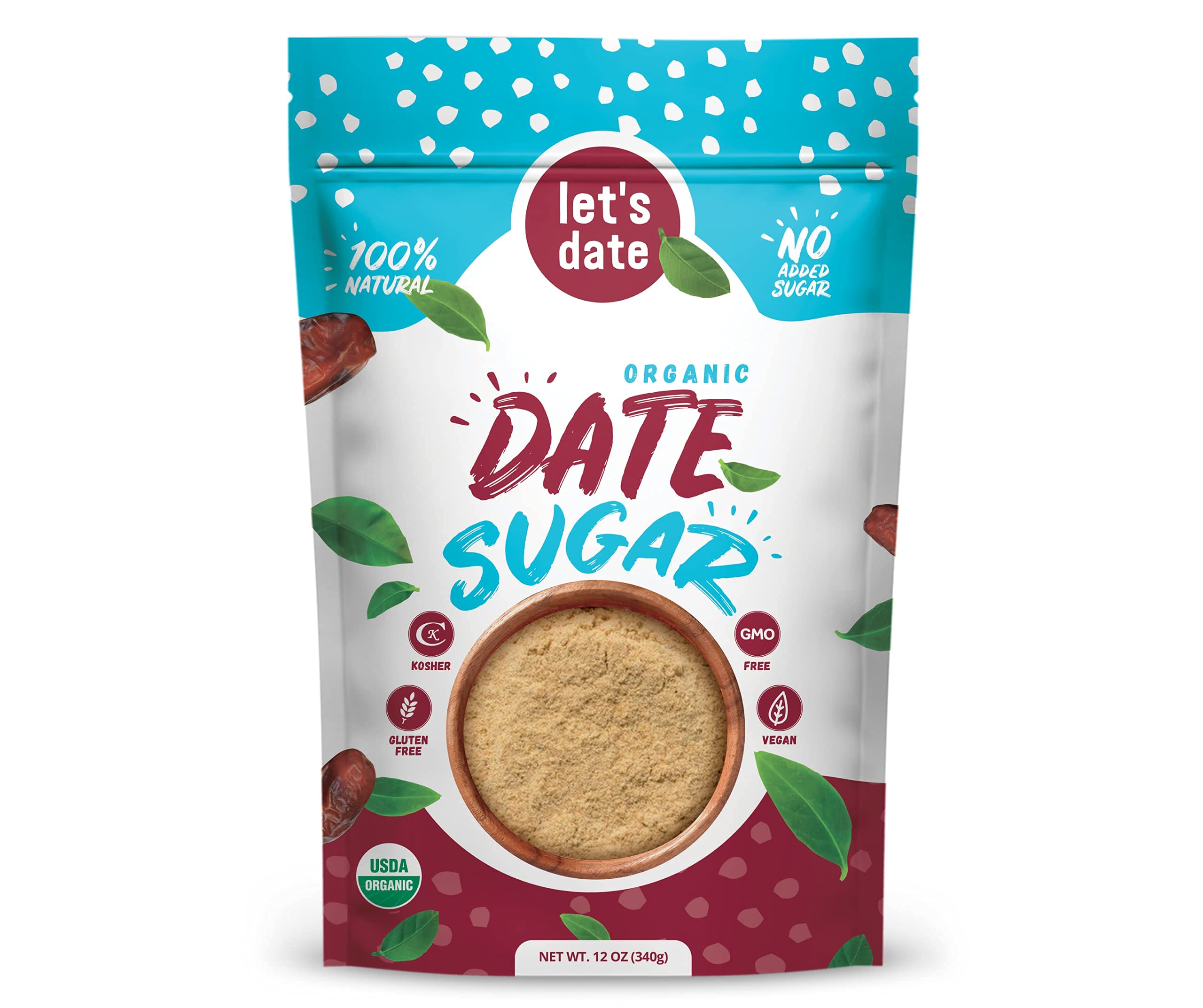 Let’s Date | Organic Date Sugar | Excellent Sugar Substitute | Baking Sugar Alternative | Good Source of Fiber | Vegan | Paleo | Gluten Free | Kosher | Non- GMO | Natural Sweetener (12oz (Pack of 2))