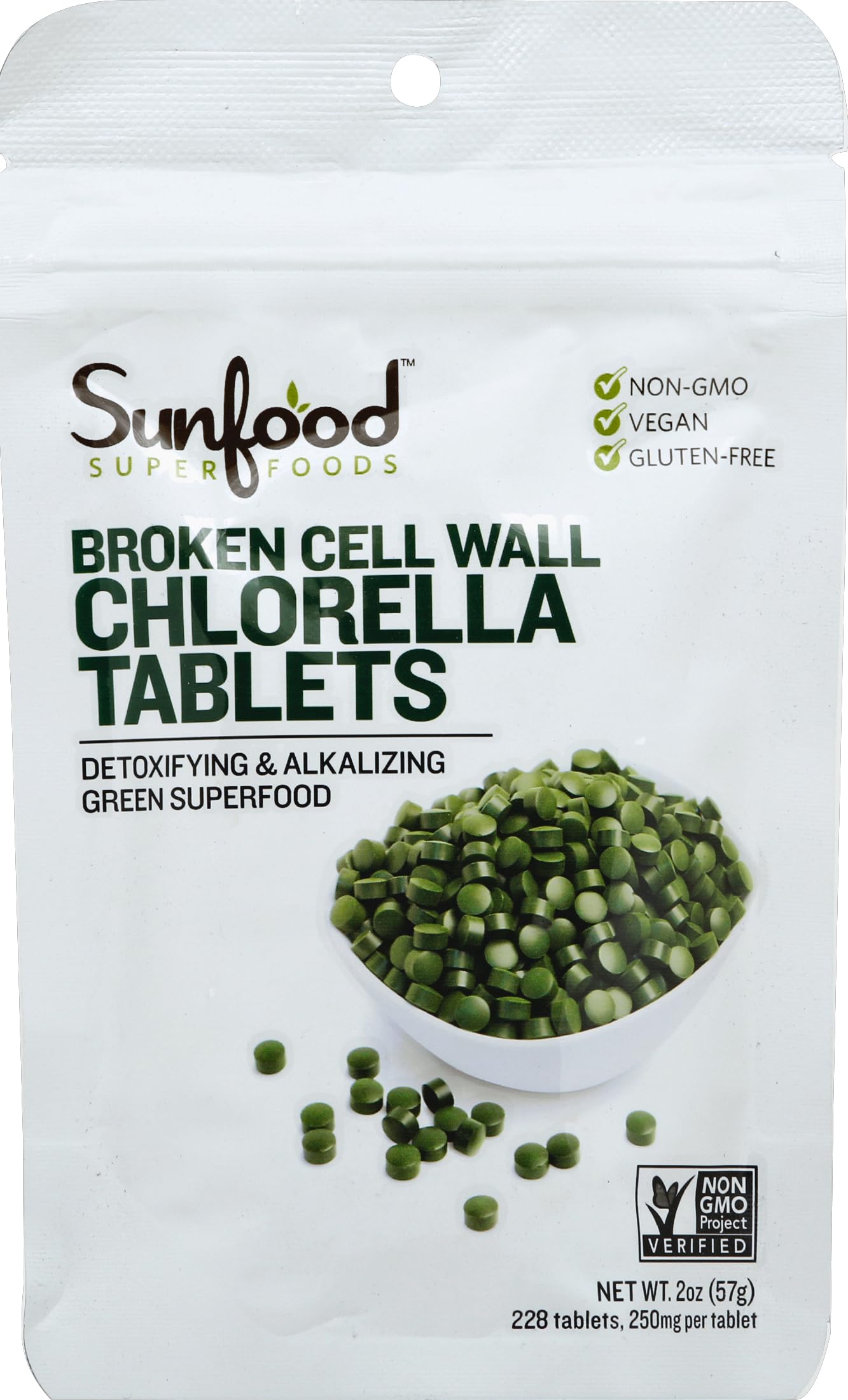 Sunfood Superfoods Chlorella Tablets - Chlorophyll, Chlorella Supplement, Chlorophyll Pills, Broken Cell Wall Algae Capsules, Non GMO, Vegan - 2 oz Bag
