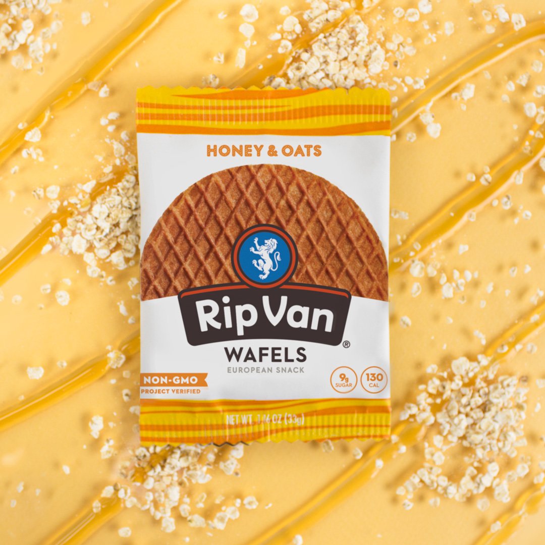 Rip Van Wafels Snack Wafels, Honey and Oats, 1.2oz, 16 Count