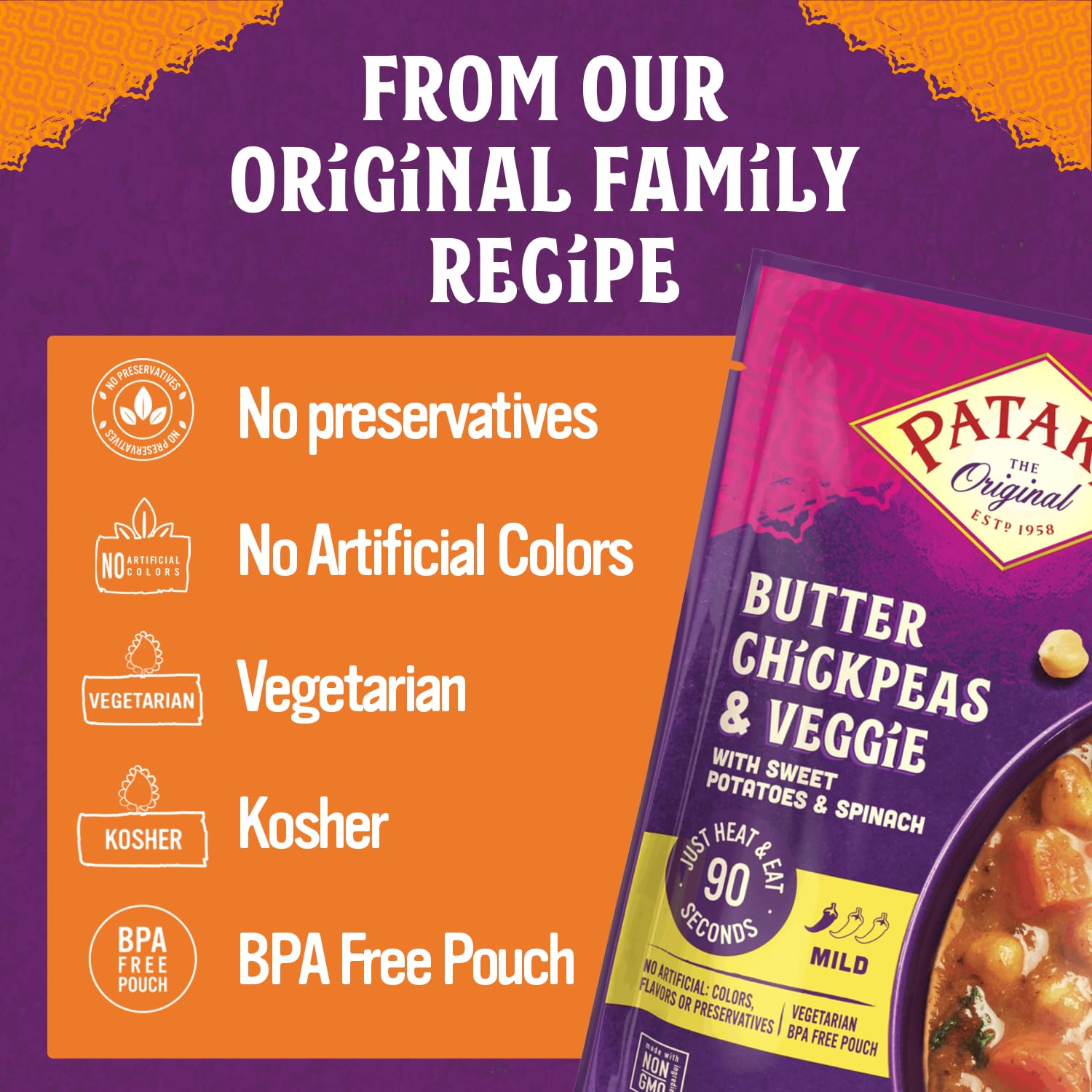 Patak’s Lentil & Veggie Tikka Masala - Vegetarian Indian Curry w/Lentils, Beans, Pumpkin, Sweet Potatoes & Vegetables - Ready-to-Eat Microwaveable Meal - Serve with Rice or Naan - 10.5oz (Pack of 6)