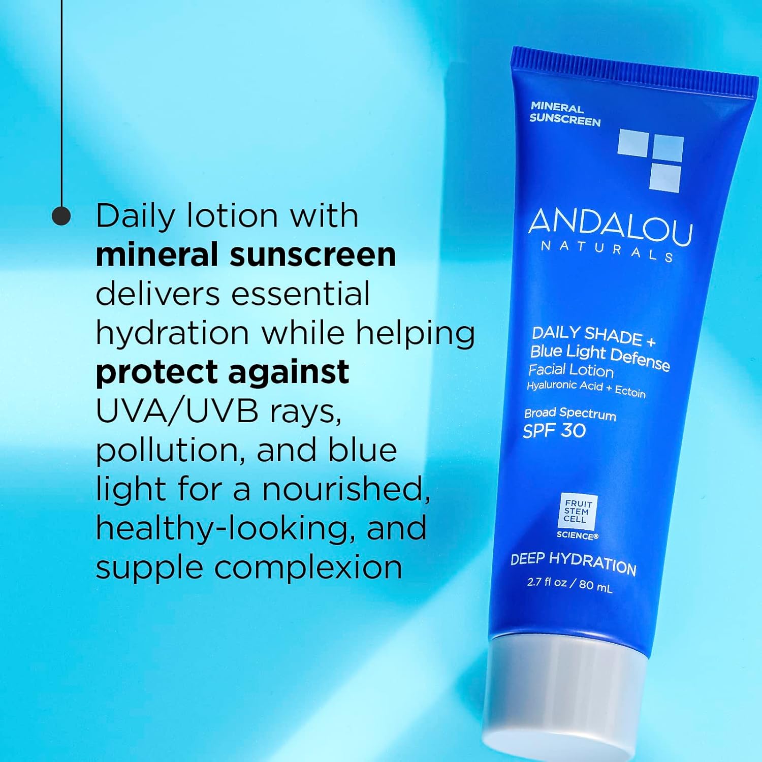 Andalou Naturals Clear Skin Mineral Face Sunscreen SPF 30 - Daily Shade Pollution Defense Facial Sunblock Lotion with Zinc Oxide - Lightweight, Non-Greasy, Non-comedogenic, Fragrance-Free - 2.7 fl oz