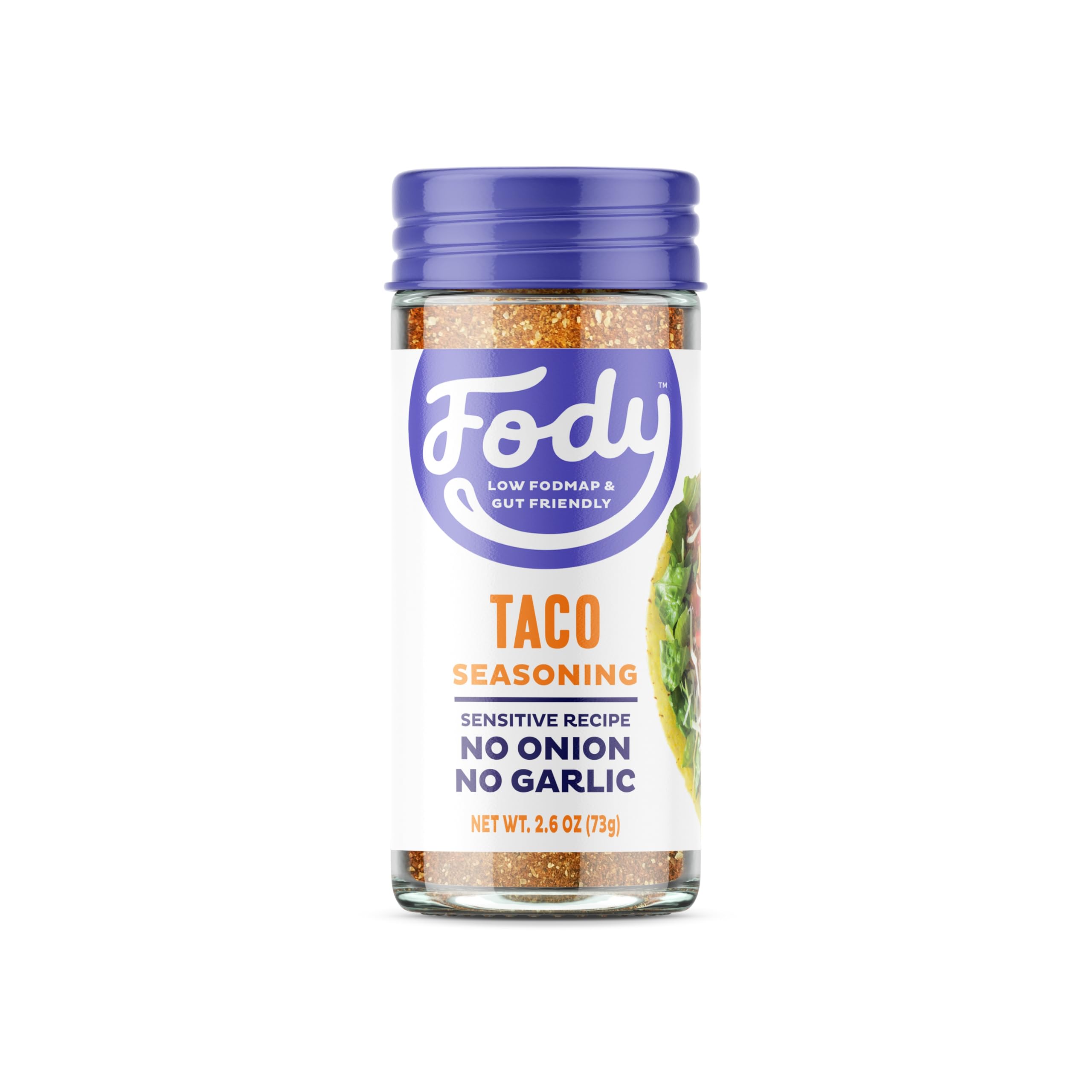 Fody Foods Taco Seasoning, 2.6 Oz, Garlic and Onion Free, Low FODMAP Certified, Gut & IBS Friendly, Vegan, Non-GMO, Gluten Free, Keto Friendly