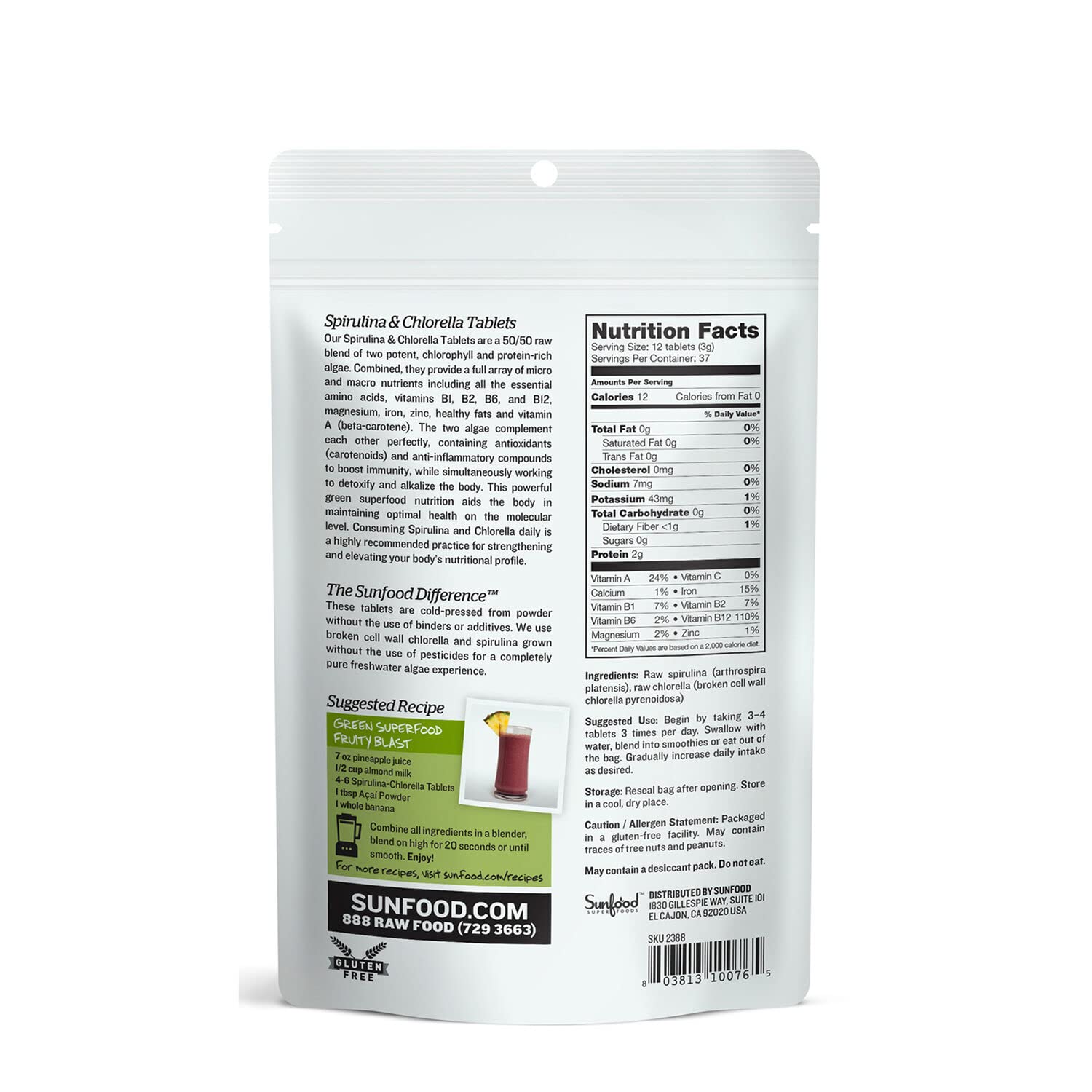 Sunfood Superfoods Chlorella Tablets - Chlorophyll, Chlorella Supplement, Chlorophyll Pills, Broken Cell Wall Algae Capsules, Non GMO, Vegan - 2 oz Bag