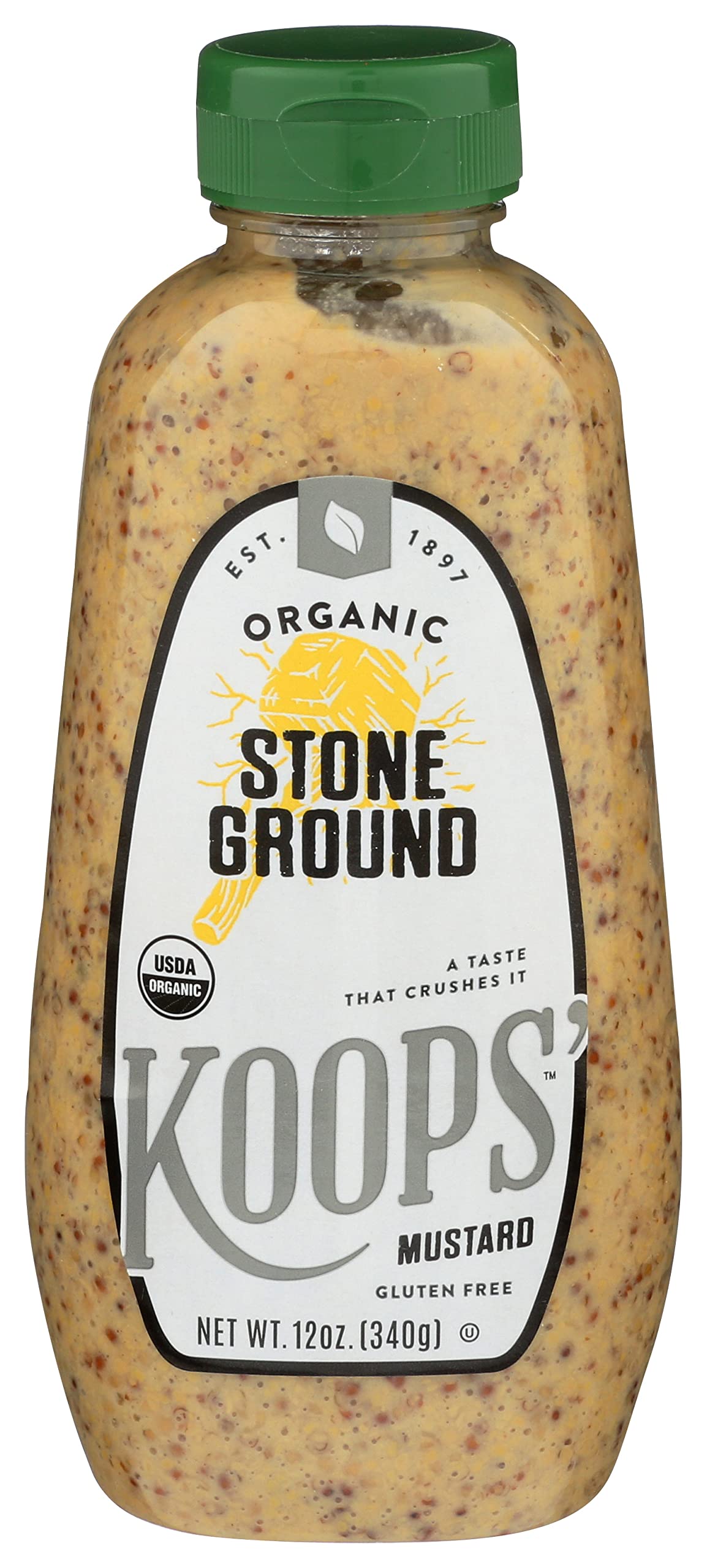 Koops' Organic Stone Ground Mustard – Old-Fashioned Mustard, Gluten-Free, Kosher, Non-GMO, USDA Certified Organic Mustard, Made in USA, From Quality Mustard Seeds – 12 Oz, Pack of 1