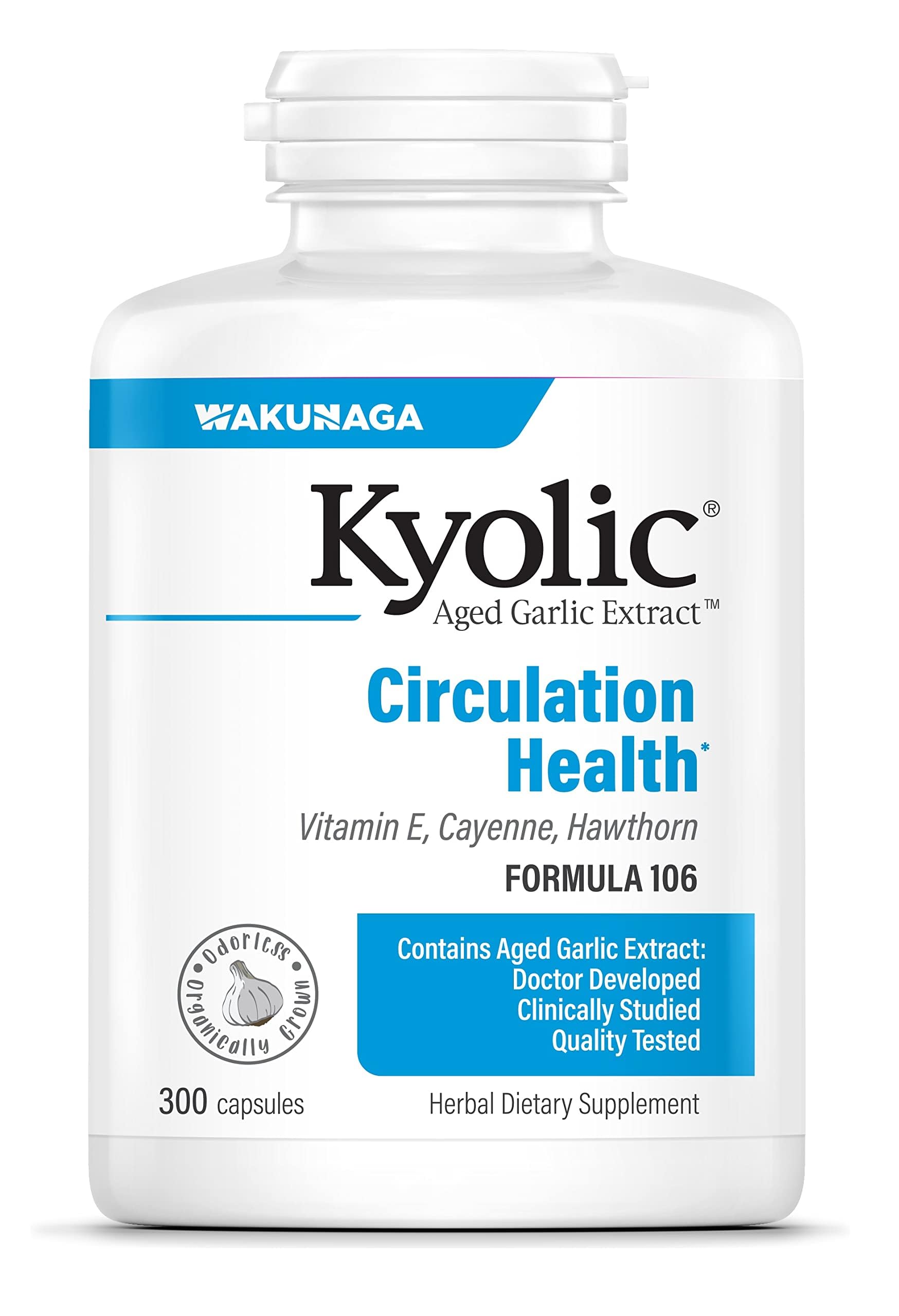 Kyolic Aged Garlic Extract Formula 106, Circulation Health, 300 Capsules (Packaging May Vary)