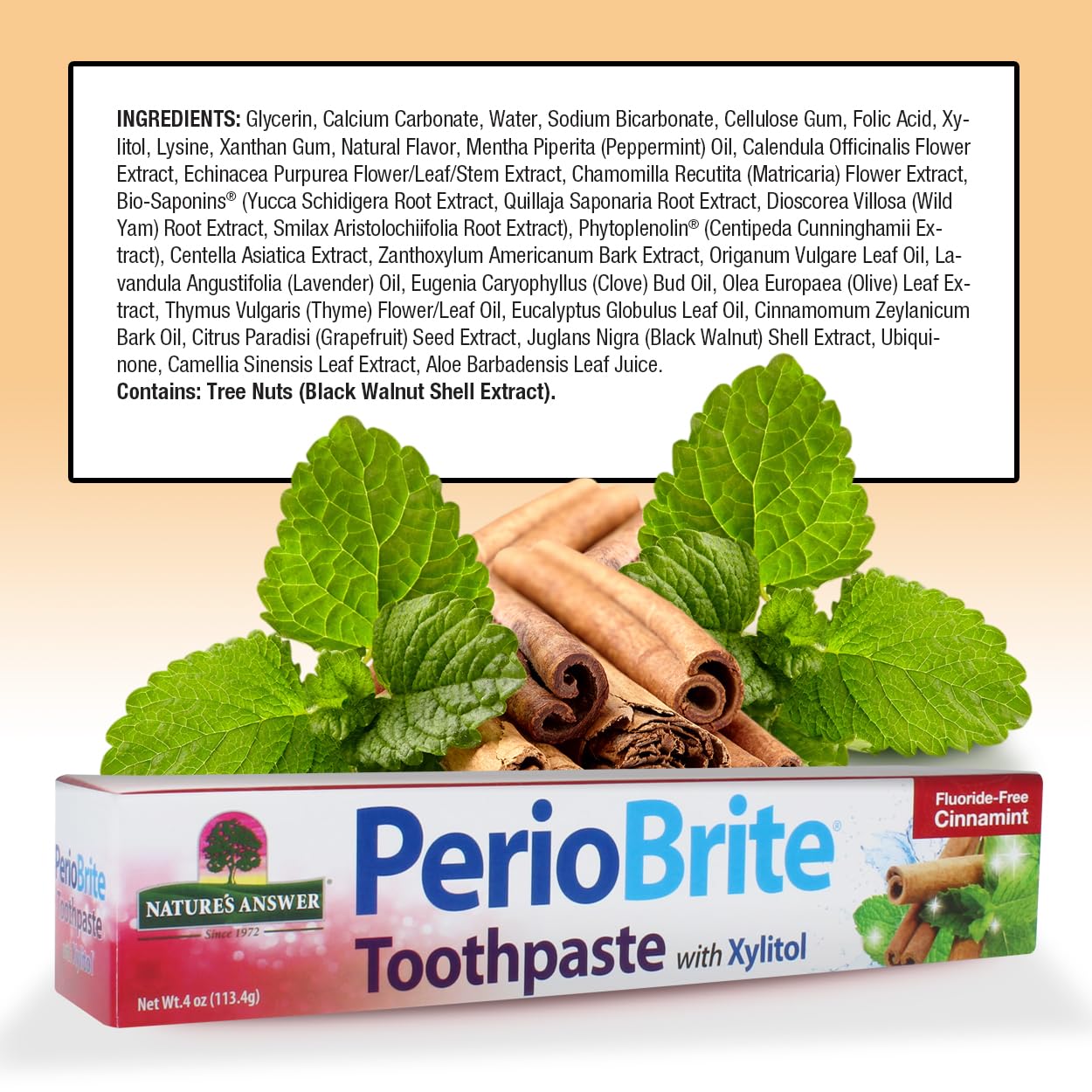 Nature's Answer PerioBrite Toothpaste, Cool Mint, 4-Ounce (Pack of 2) Fluoride Free with CoQ10 & Folic Acid | Whitens Teeth | Freshens Breath | Removes Plaque | Minimizes Dry Mouth