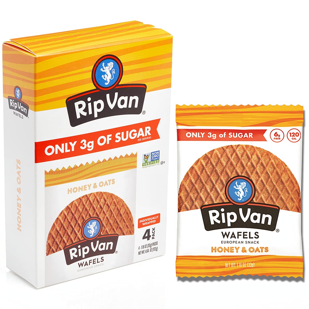 Rip Van Wafels Snack Wafels, Honey and Oats, 1.2oz, 16 Count