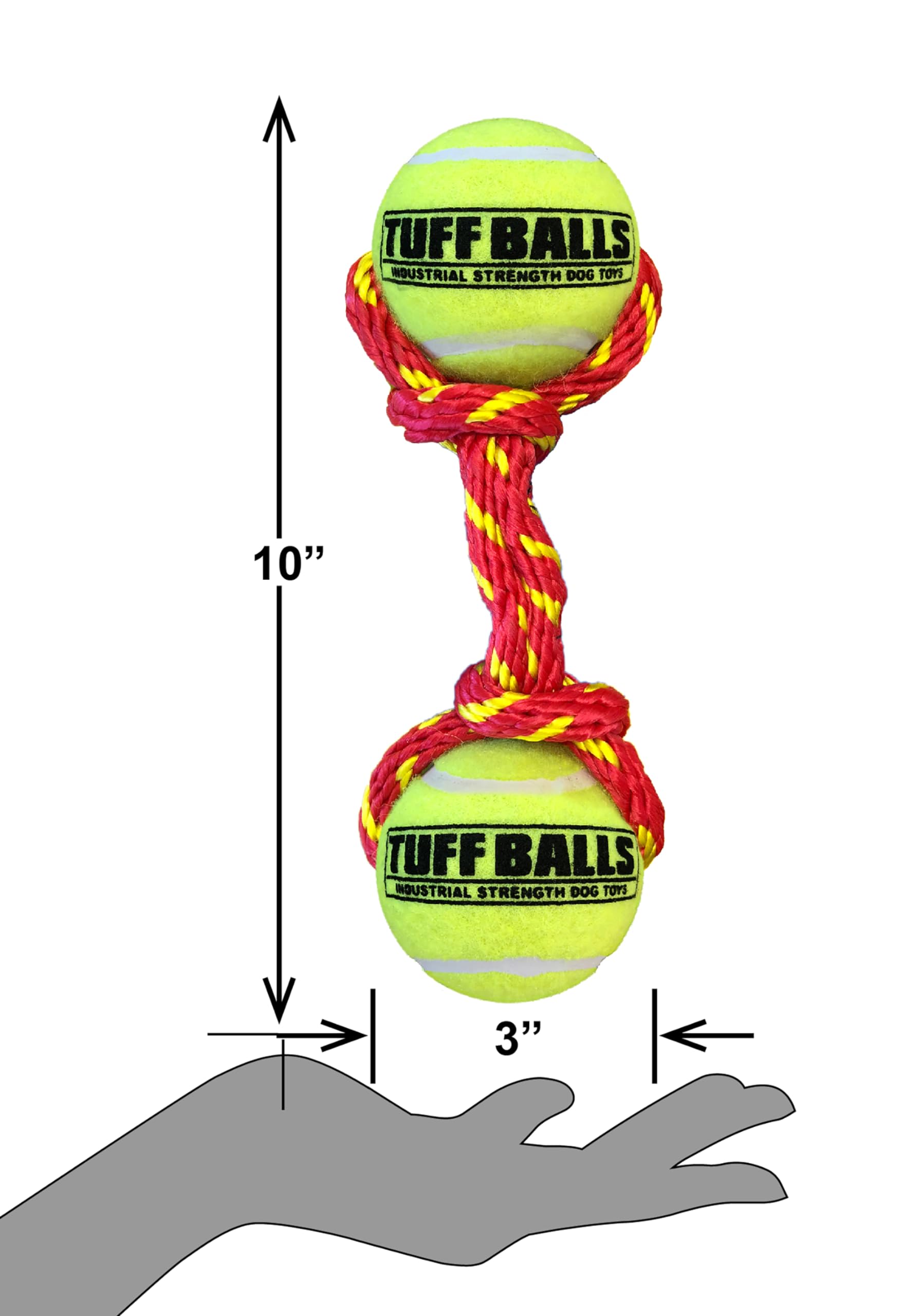 PetSport Tug Max Dog Toys | 9" Heavy Duty Braided Rope with Two 2.5" Tuff Durable Tennis Balls, Colors Will Vary (Pack of 1)