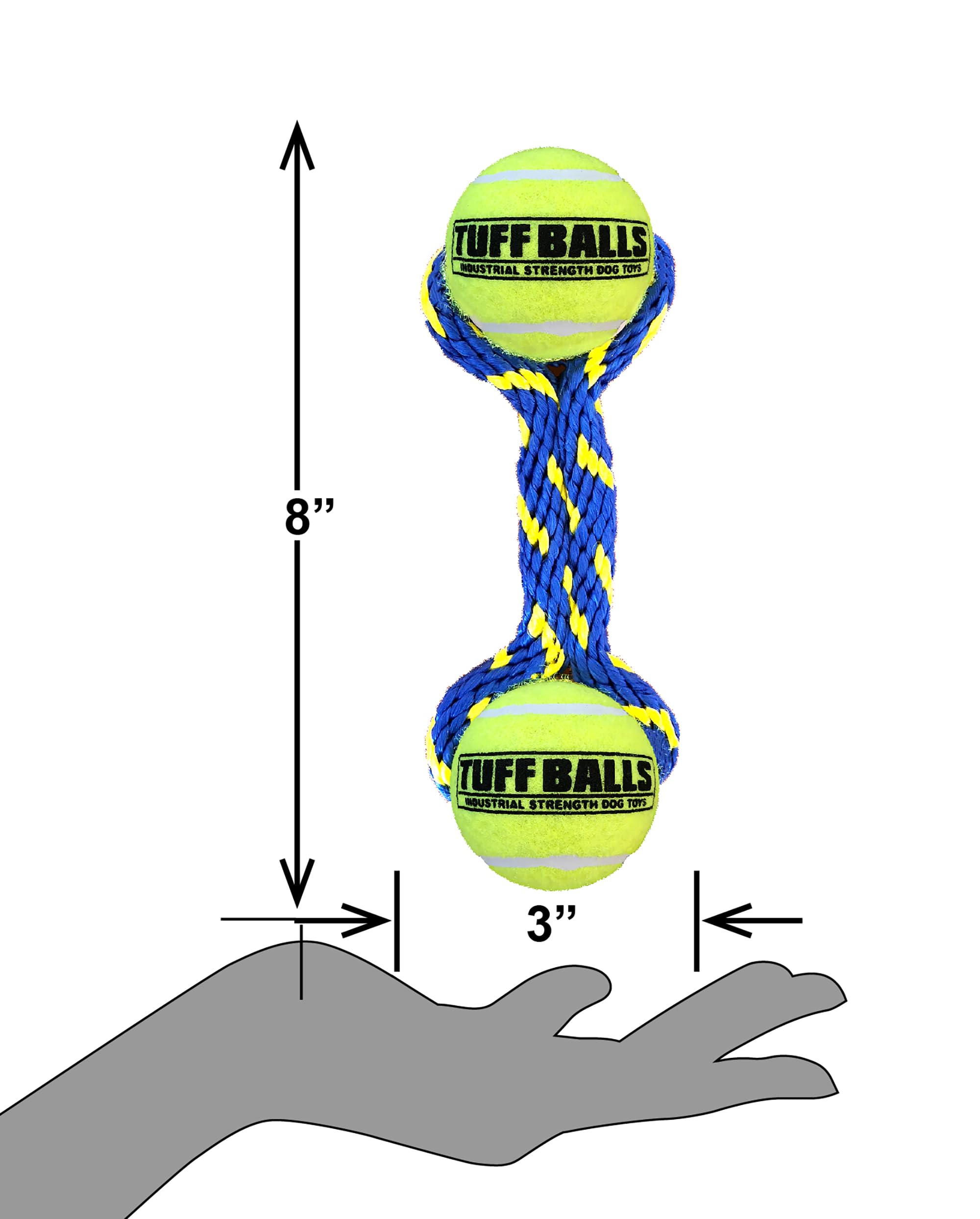 PetSport Tug Max Dog Toys | 9" Heavy Duty Braided Rope with Two 2.5" Tuff Durable Tennis Balls, Colors Will Vary (Pack of 1)