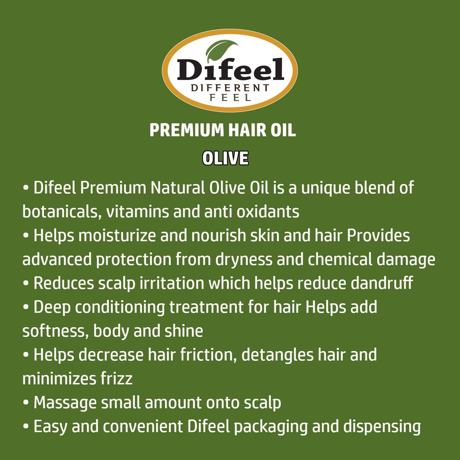 Difeel Premium Natural Hair Oil - Olive Oil 2.5 ounce