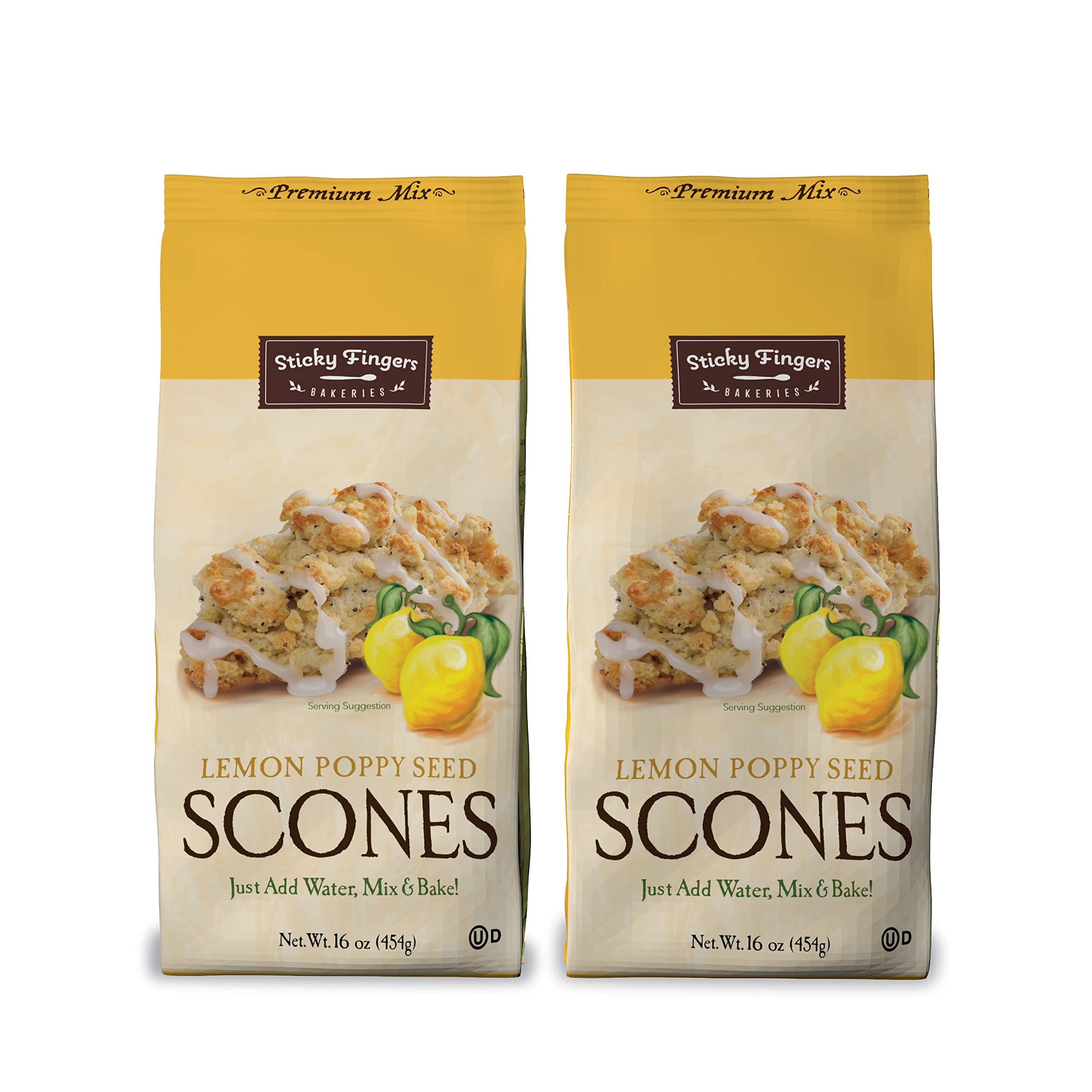 English Scone Mix, Lemon Poppyseed by Sticky Fingers Bakeries – Easy to Make English Scones Fresh Baked, Makes 12 Scones (2 pk)