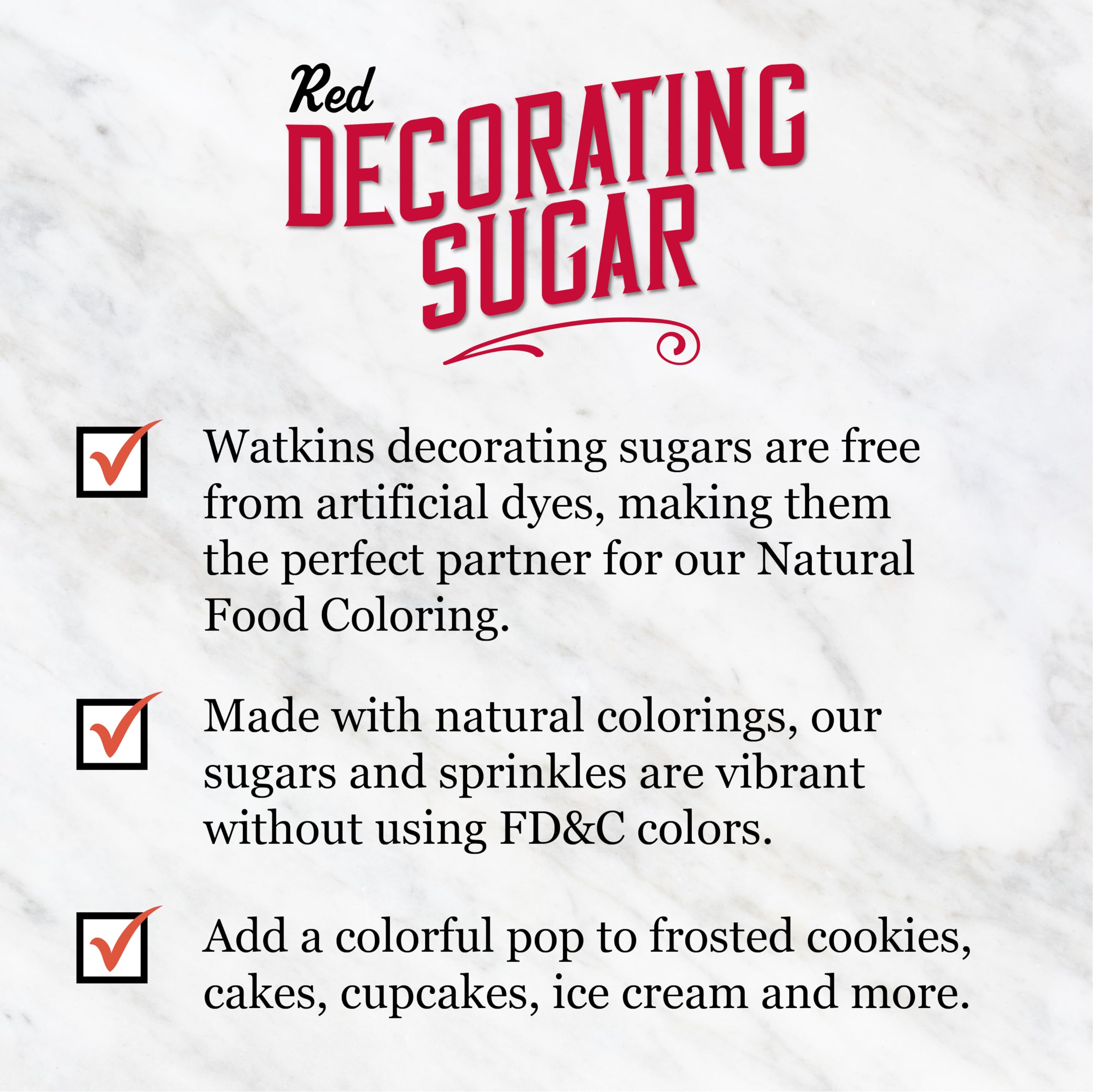 Watkins Red Decorating Sugar, Non-GMO, Kosher, 4.7 Ounce Jar, 1-Pack