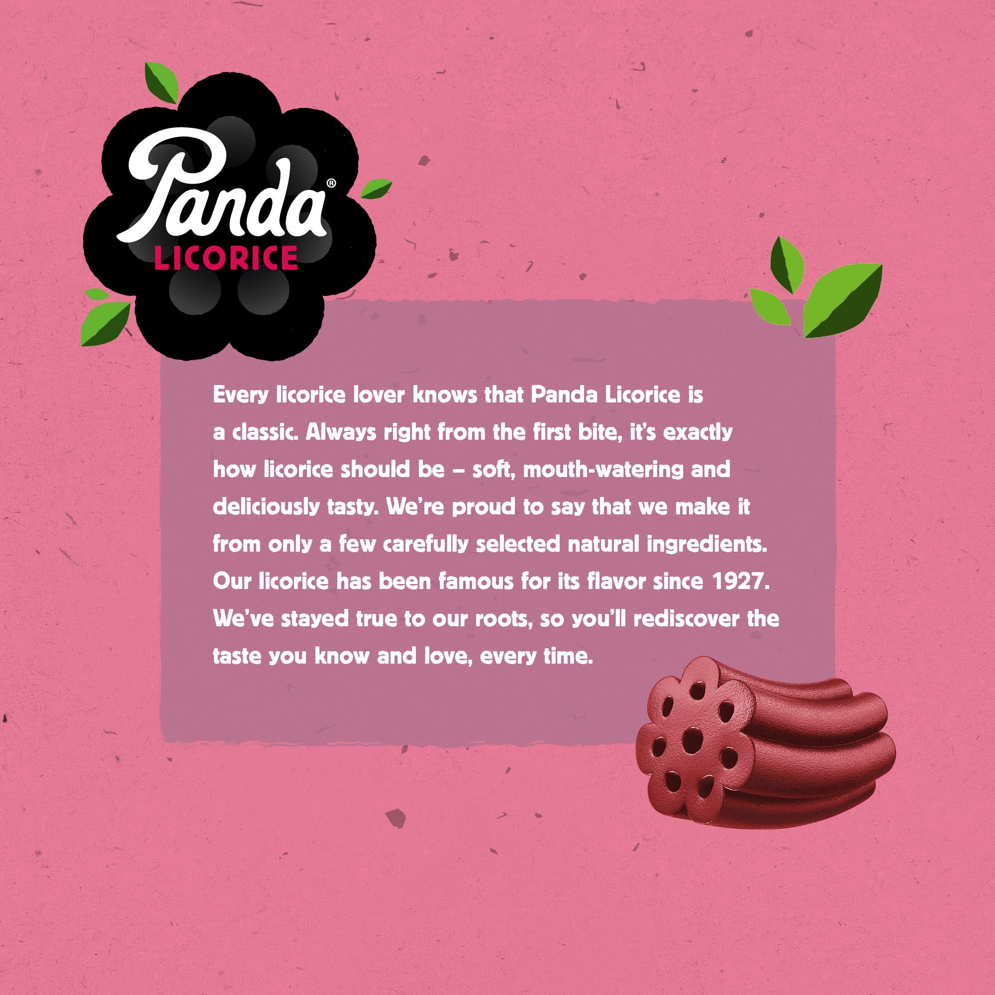 Panda ® | Natural Soft Strawberry Licorice | Licorice Candy Made with Natural Colors and Flavors | Non-GMO Project verified | Vegan & Fat Free | 32 Gr - 1,125 OZ x 20 Bars Pack