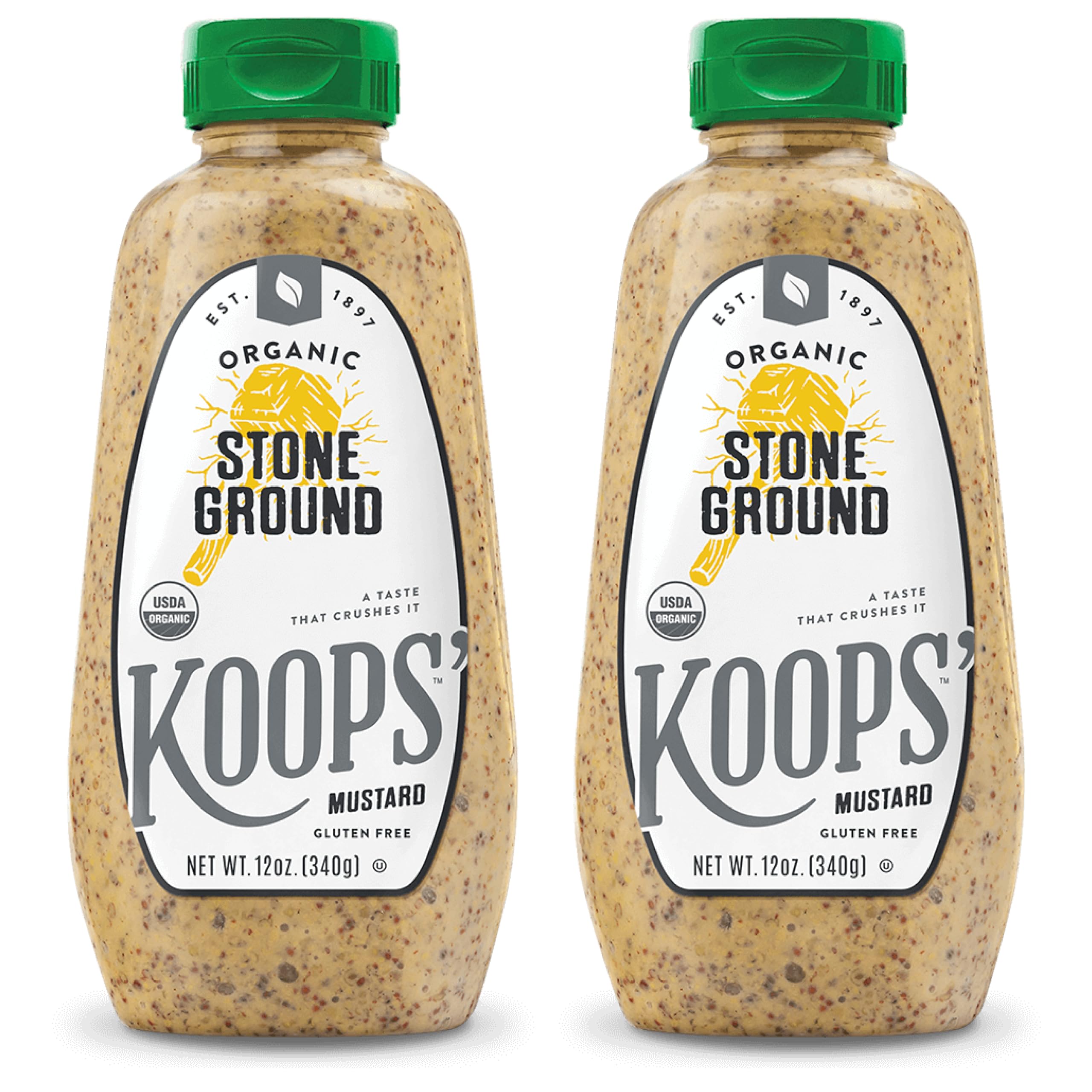 Koops' Organic Stone Ground Mustard – Old-Fashioned Mustard, Gluten-Free, Kosher, Non-GMO, USDA Certified Organic Mustard, Made in USA, From Quality Mustard Seeds – 12 Oz, Pack of 1