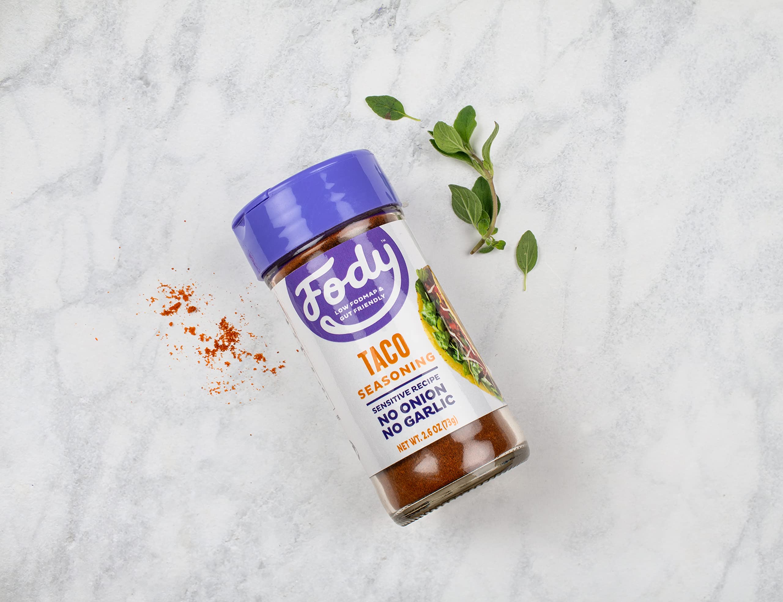 Fody Foods Taco Seasoning, 2.6 Oz, Garlic and Onion Free, Low FODMAP Certified, Gut & IBS Friendly, Vegan, Non-GMO, Gluten Free, Keto Friendly