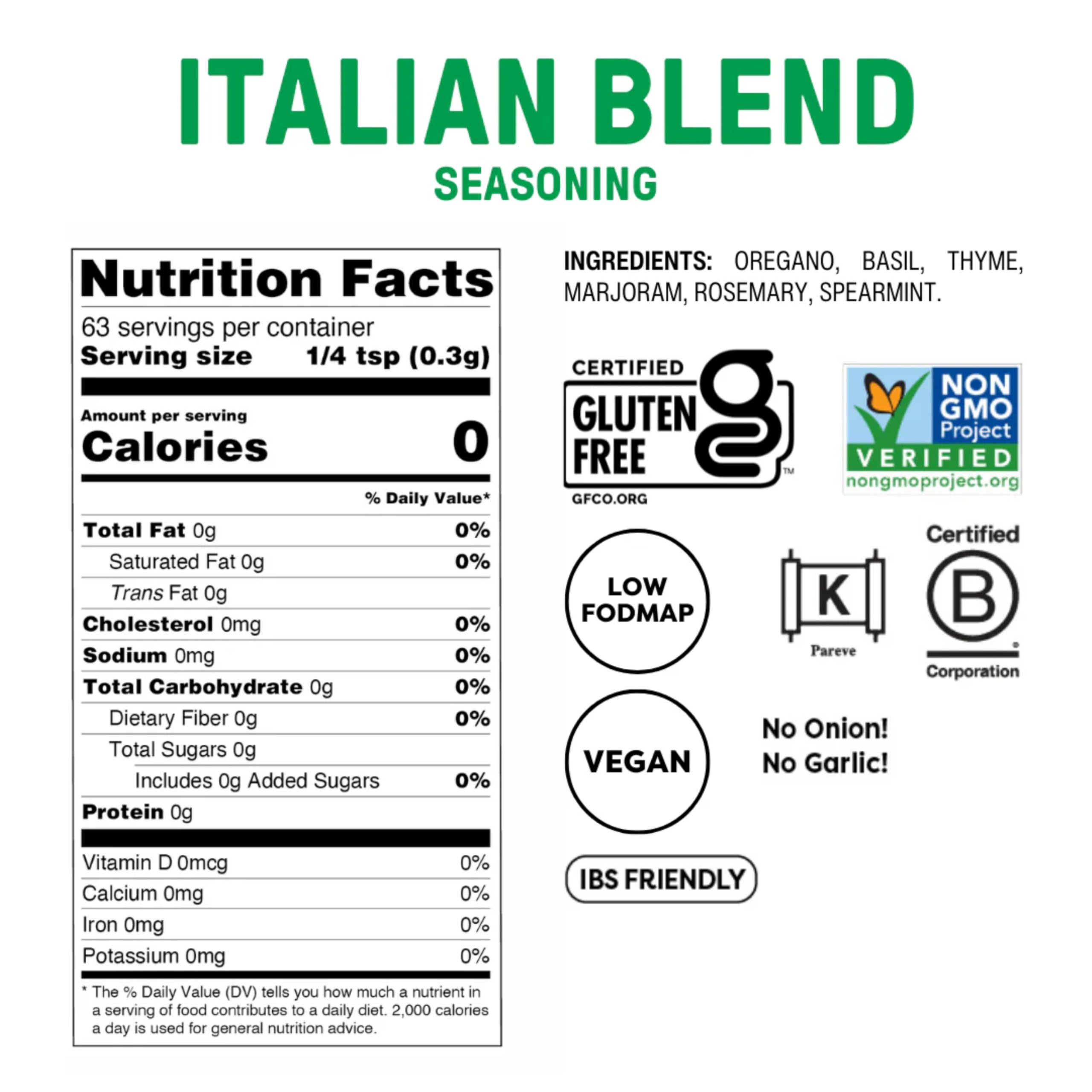 Fody Foods Taco Seasoning, 2.6 Oz, Garlic and Onion Free, Low FODMAP Certified, Gut & IBS Friendly, Vegan, Non-GMO, Gluten Free, Keto Friendly