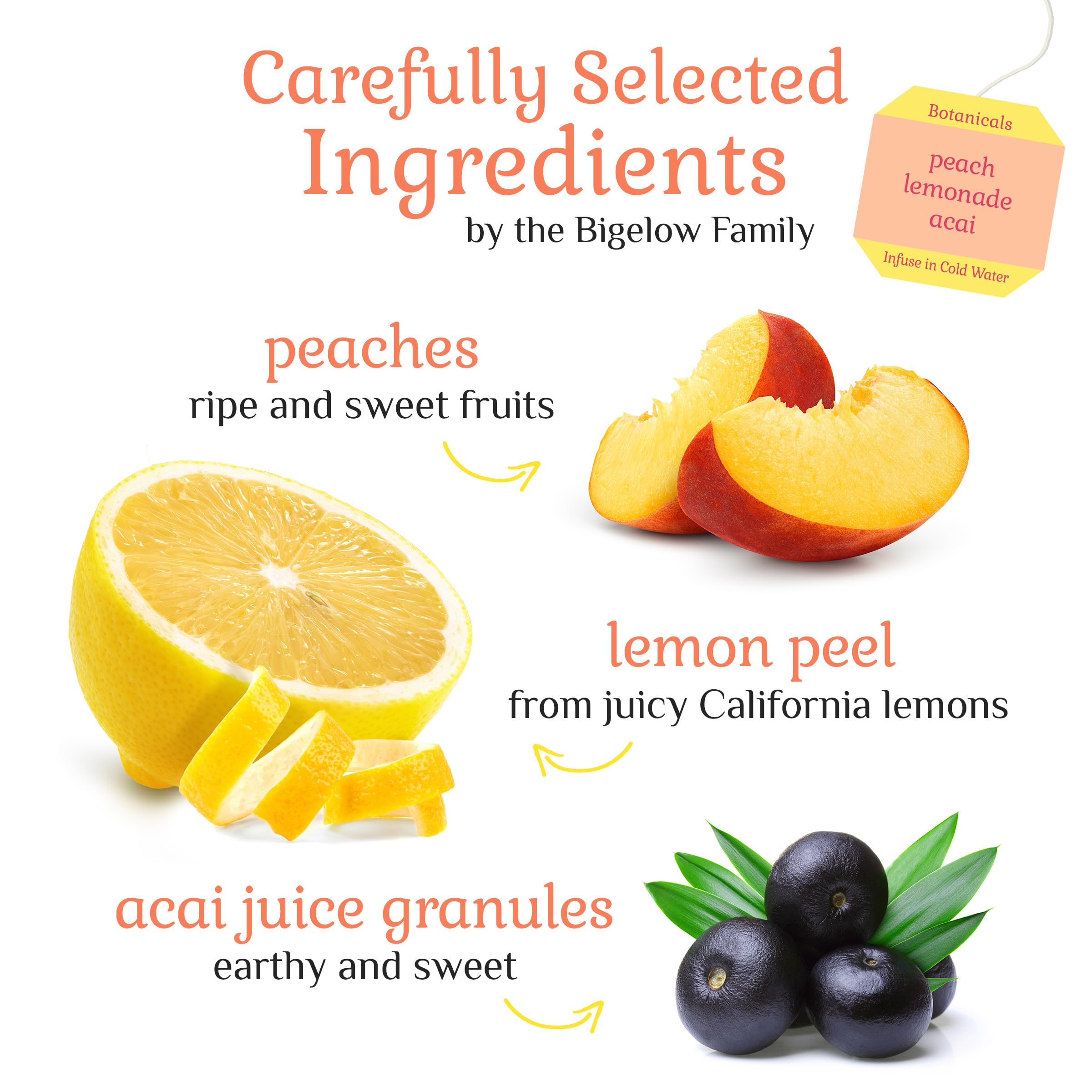 Bigelow Botanicals Cold Water Infusion Strawberry Lemon Orange Blossom Tea Bags 18 Count Box (Pack of 1), Herbal Infusion, Caffeine Free, 18 Tea Bags Total