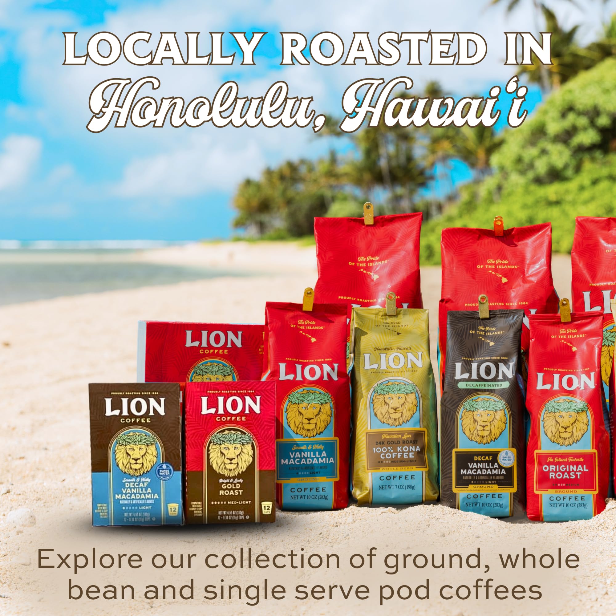 Lion Coffee Vanilla Macadamia Flavored Ground Coffee, Light Roast, Hawaiian Inspired Taste - 10 Ounce Bag