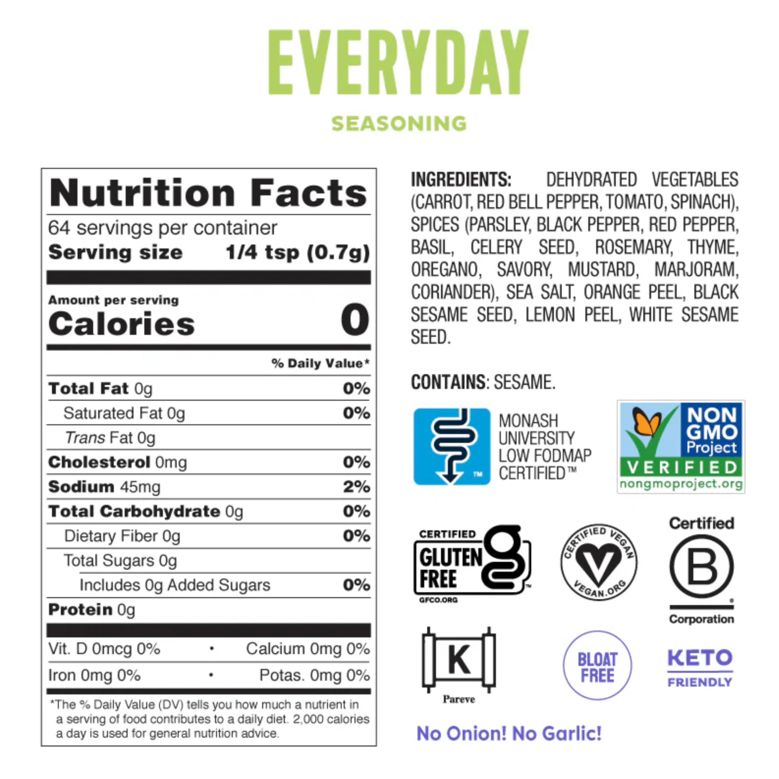 Fody Foods Taco Seasoning, 2.6 Oz, Garlic and Onion Free, Low FODMAP Certified, Gut & IBS Friendly, Vegan, Non-GMO, Gluten Free, Keto Friendly