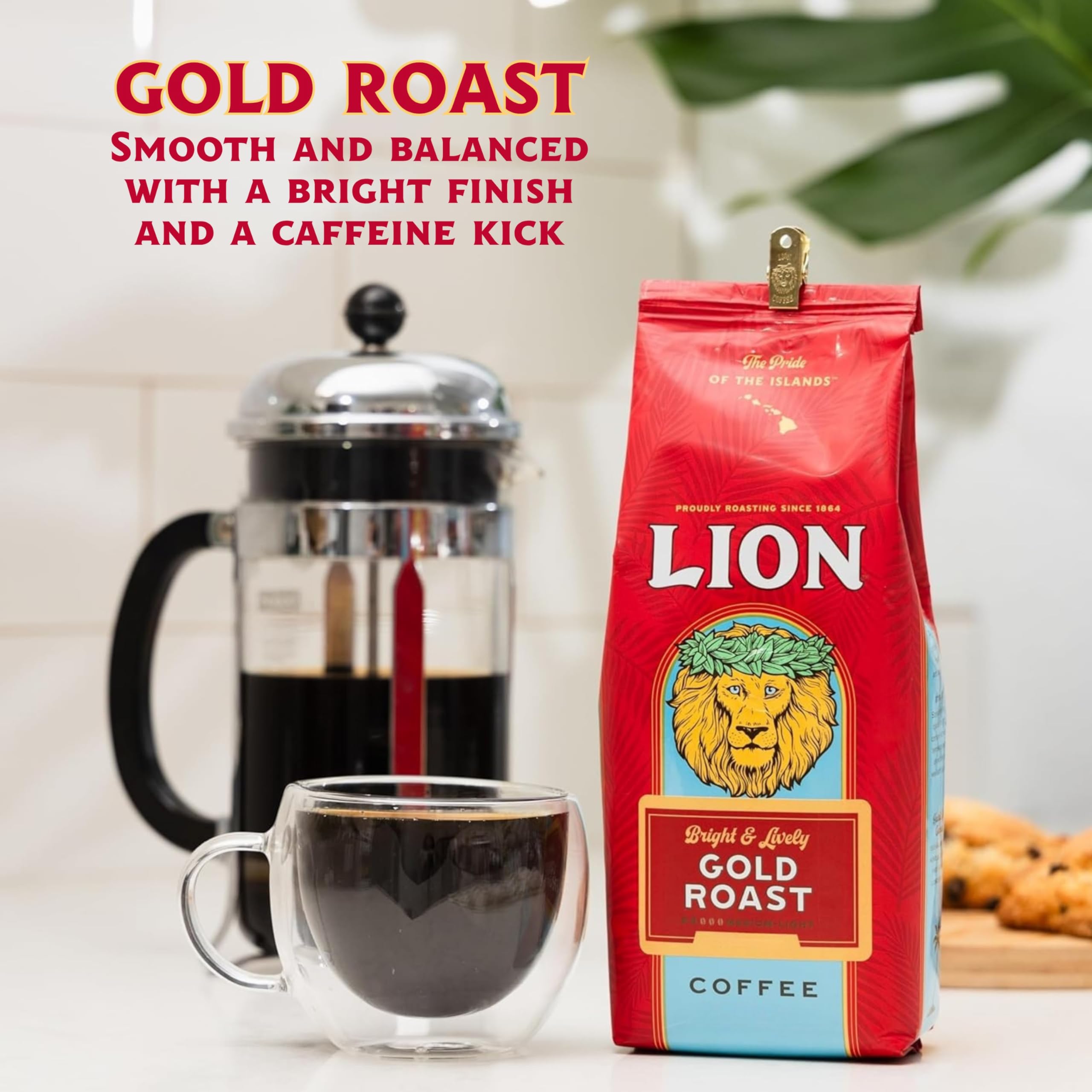 Lion Coffee Vanilla Macadamia Flavored Ground Coffee, Light Roast, Hawaiian Inspired Taste - 10 Ounce Bag
