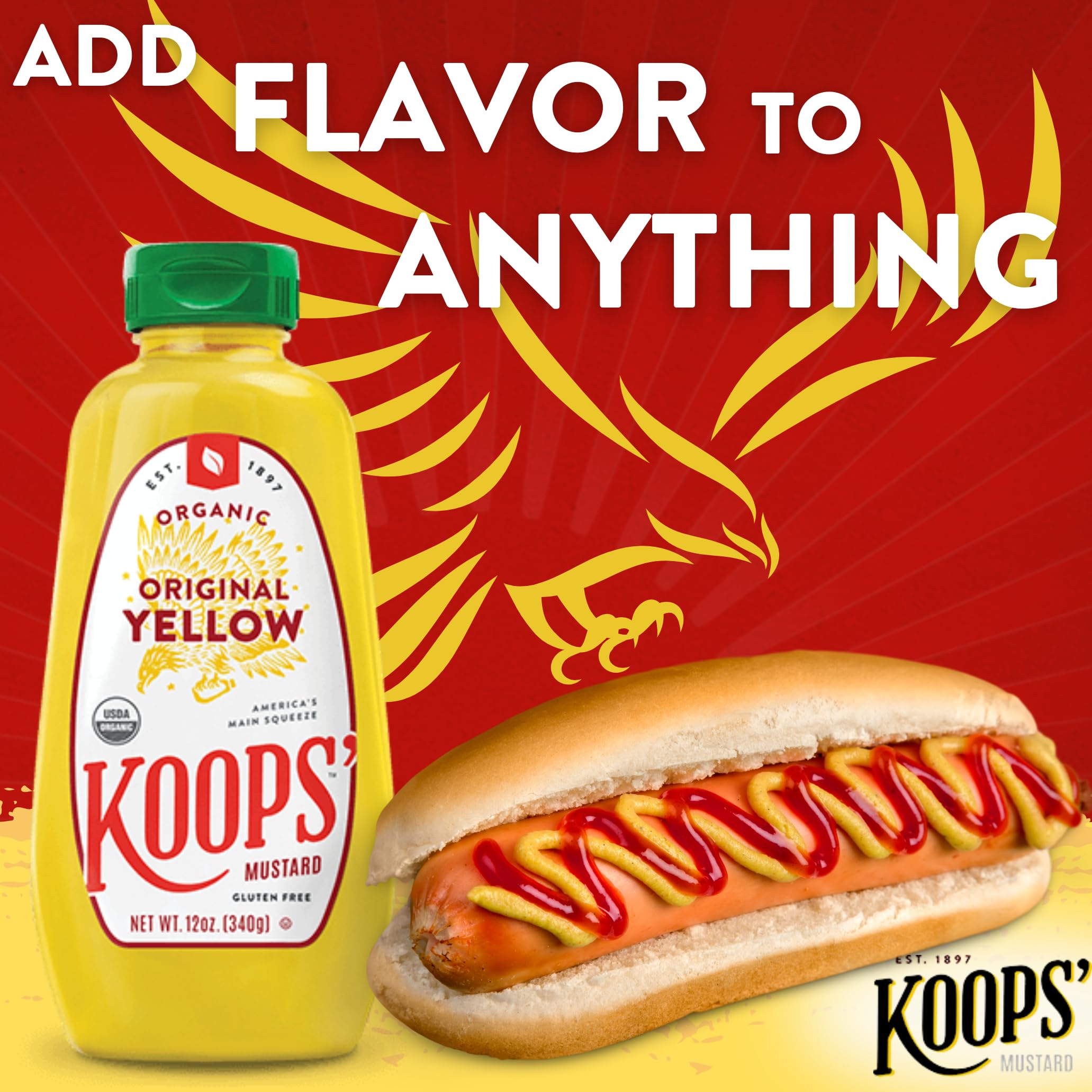 Koops' Organic Stone Ground Mustard – Old-Fashioned Mustard, Gluten-Free, Kosher, Non-GMO, USDA Certified Organic Mustard, Made in USA, From Quality Mustard Seeds – 12 Oz, Pack of 1