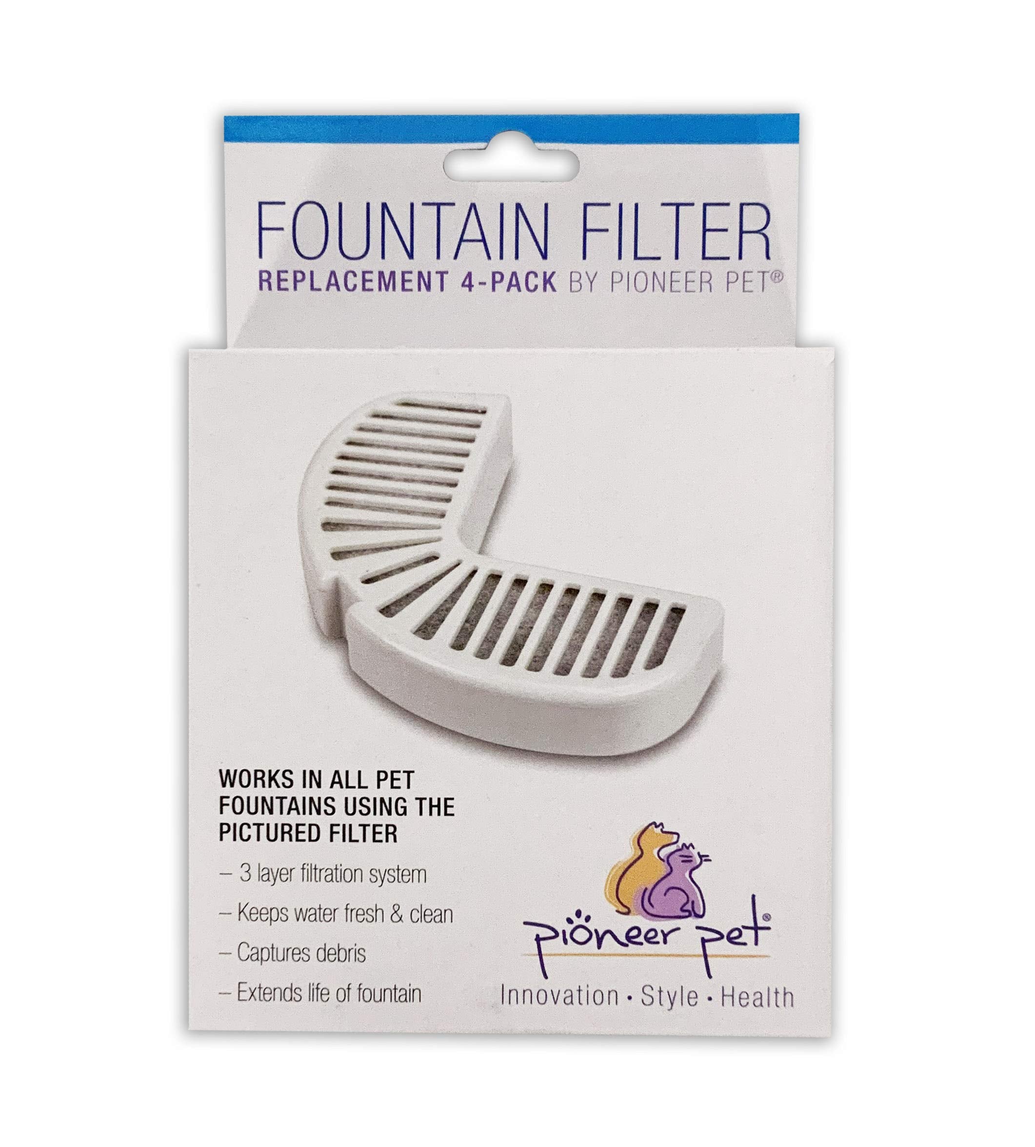 Pioneer Pet Water Fountain Replacement Filters – 4 Pack - fits Raindrop Stainless Steel and Big Max Ceramic Fountains – Easy to Change, Carbon Water Filter (3014)