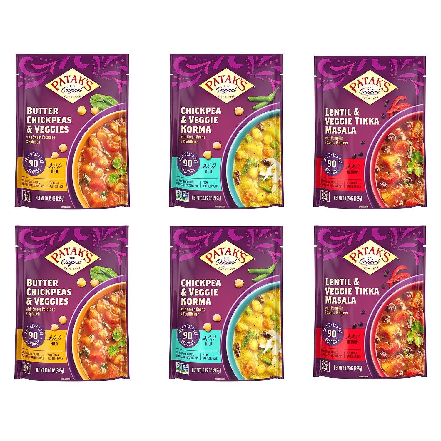 Patak’s Lentil & Veggie Tikka Masala - Vegetarian Indian Curry w/Lentils, Beans, Pumpkin, Sweet Potatoes & Vegetables - Ready-to-Eat Microwaveable Meal - Serve with Rice or Naan - 10.5oz (Pack of 6)