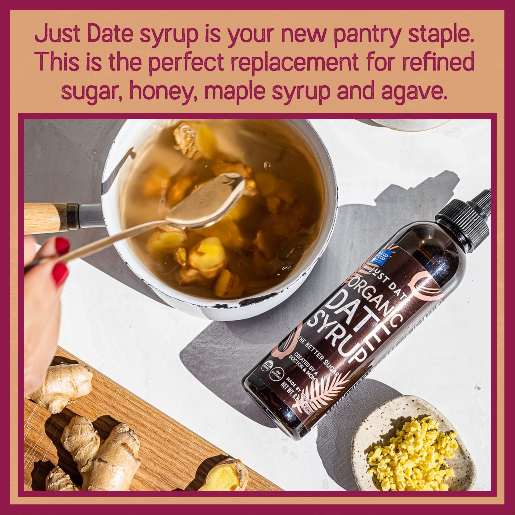 Just Date Syrup : Organic Date Sweetener | One 8.8 OZ Squeeze Bottle I Low-Glycemic, Vegan, Paleo | 1 Ingredient : 100% Organic Medjool Dates