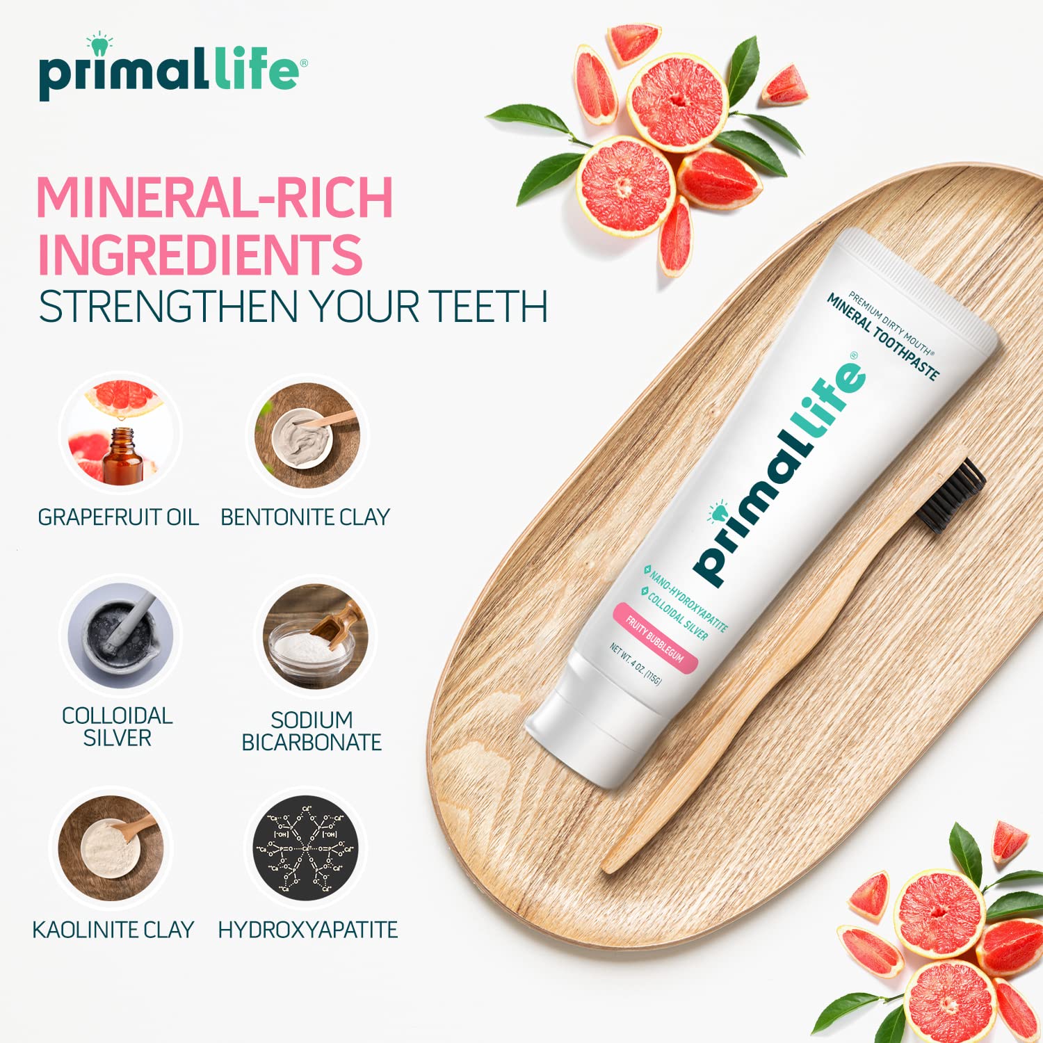 Primal Life Organics Premium Dirty Mouth Mineral Toothpaste - Nano-Hydroxyapatite, Colloidal Silver, Charcoal - Organic, All Natural Whitening Formula (Spearmint Flavor, 4 Oz)