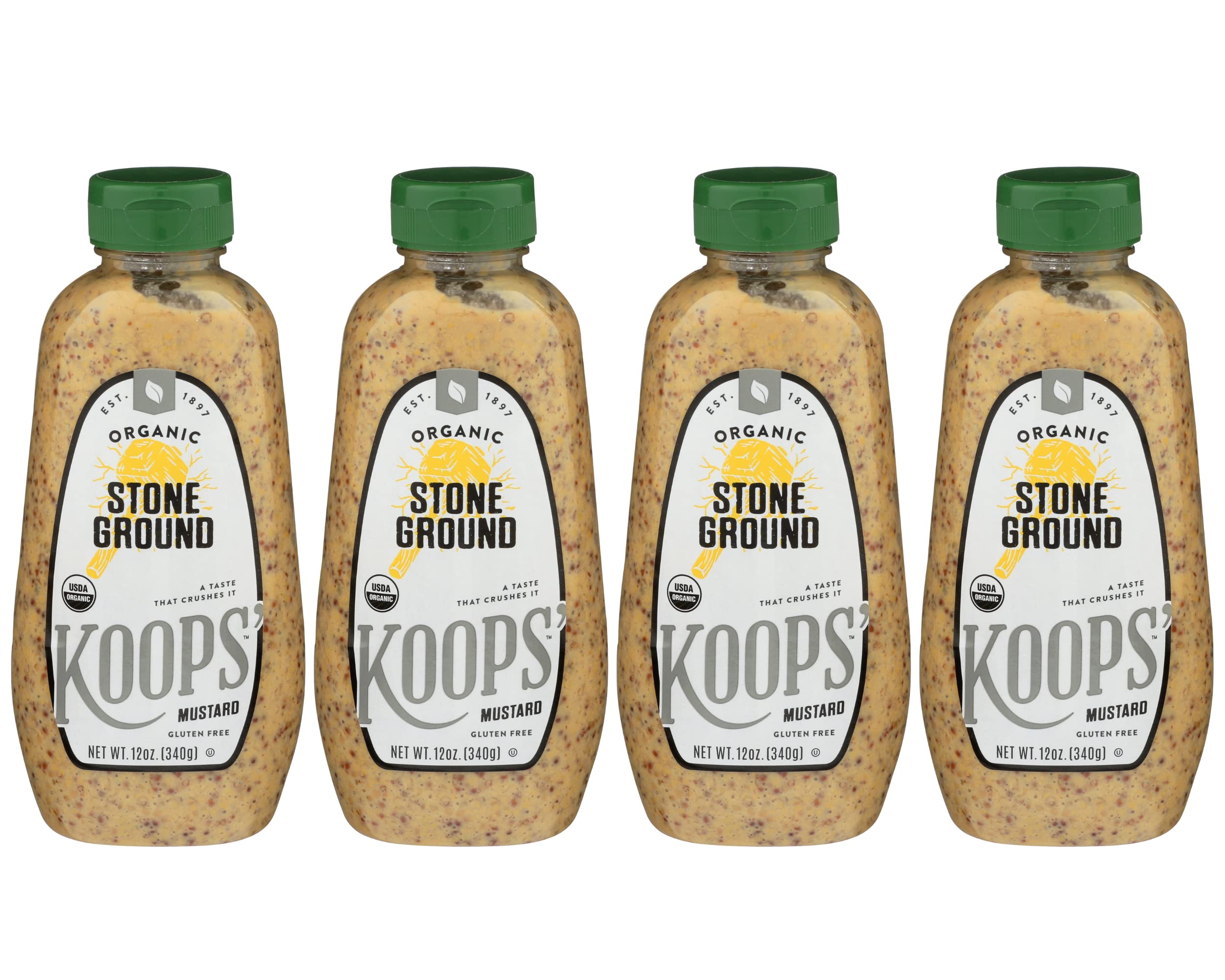 Koops' Organic Stone Ground Mustard – Old-Fashioned Mustard, Gluten-Free, Kosher, Non-GMO, USDA Certified Organic Mustard, Made in USA, From Quality Mustard Seeds – 12 Oz, Pack of 1