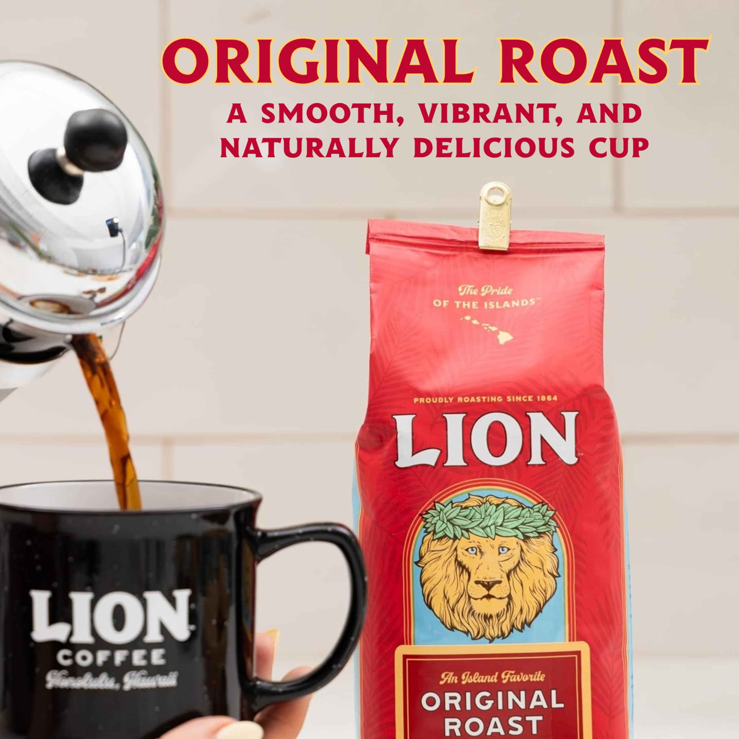 Lion Coffee Vanilla Macadamia Flavored Ground Coffee, Light Roast, Hawaiian Inspired Taste - 10 Ounce Bag