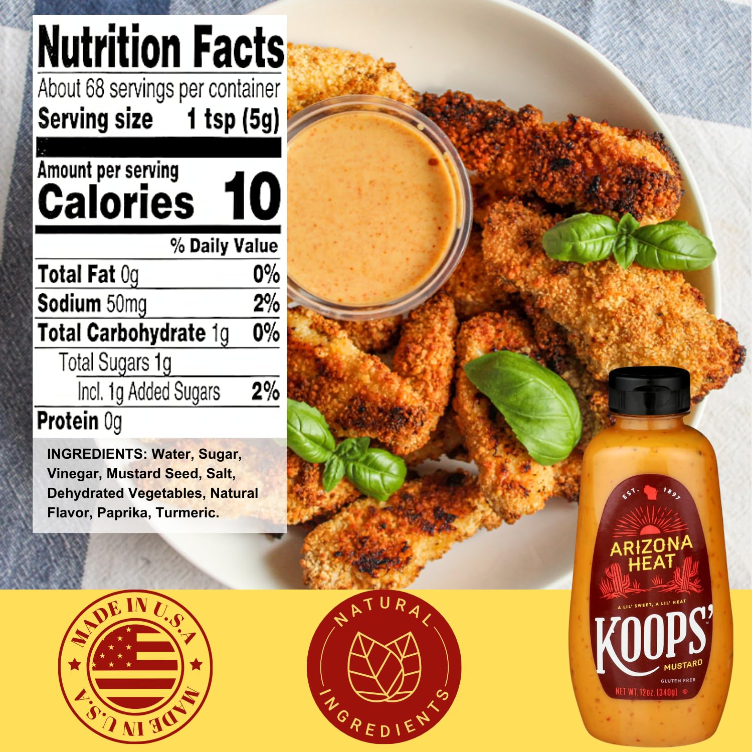 Koops' Organic Stone Ground Mustard – Old-Fashioned Mustard, Gluten-Free, Kosher, Non-GMO, USDA Certified Organic Mustard, Made in USA, From Quality Mustard Seeds – 12 Oz, Pack of 1