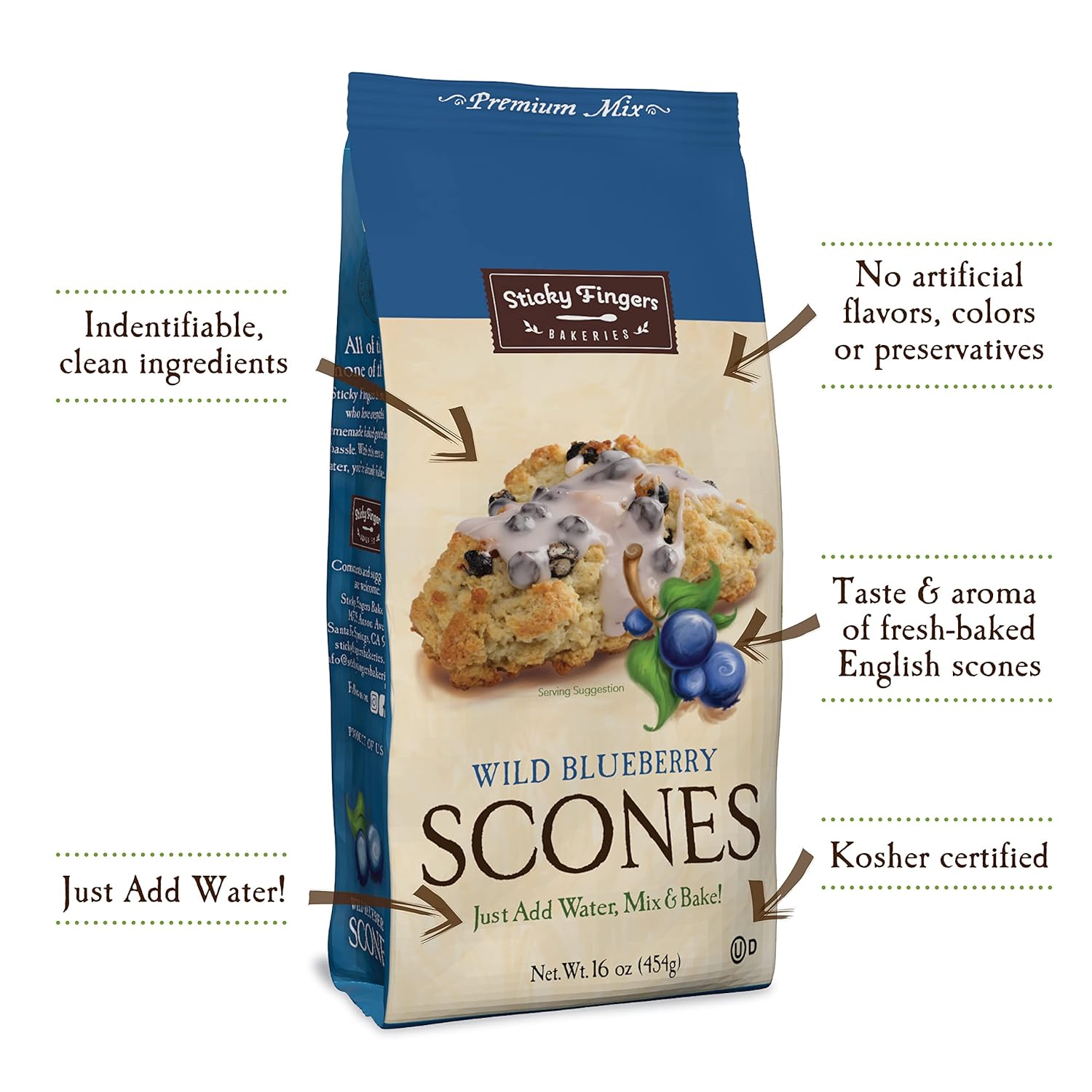 English Scone Mix, Wild Blueberry by Sticky Fingers Bakeries – Easy to Make English Scones Fresh Baked, Makes 12 Scones (1pk)