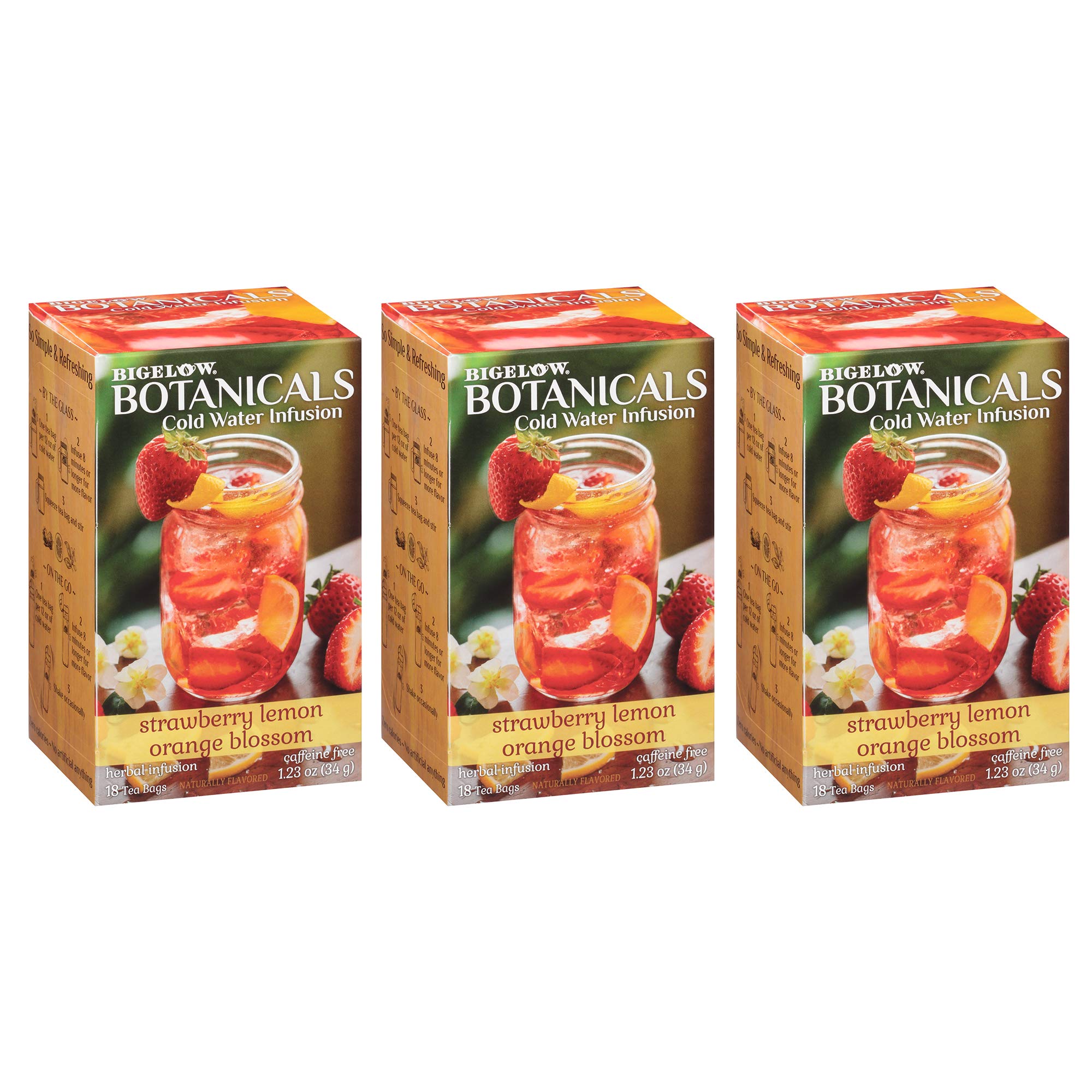 Bigelow Botanicals Cold Water Infusion Strawberry Lemon Orange Blossom Tea Bags 18 Count Box (Pack of 1), Herbal Infusion, Caffeine Free, 18 Tea Bags Total